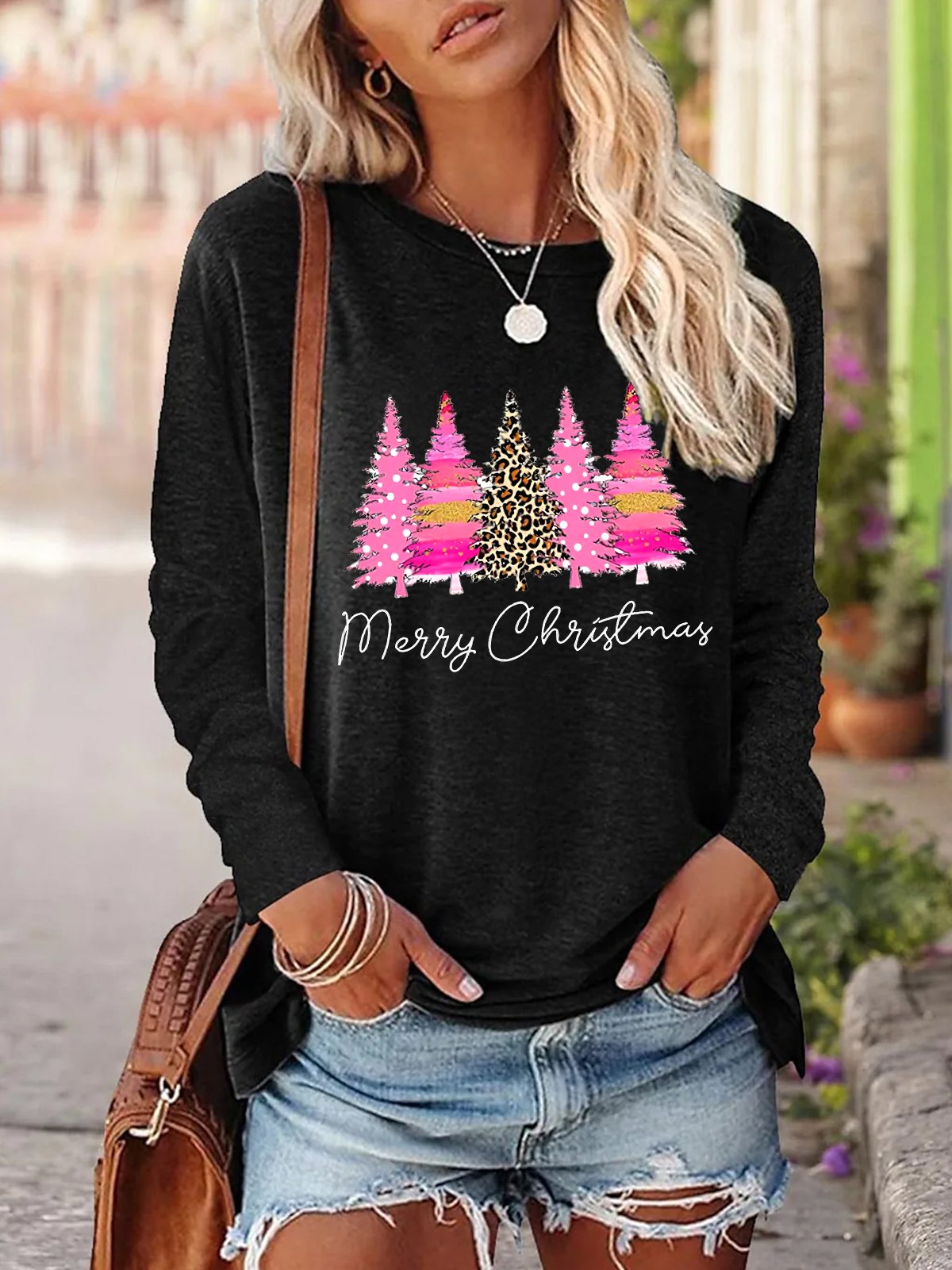 Women Merry Christmas Casual Crew Neck Regular Fit Top