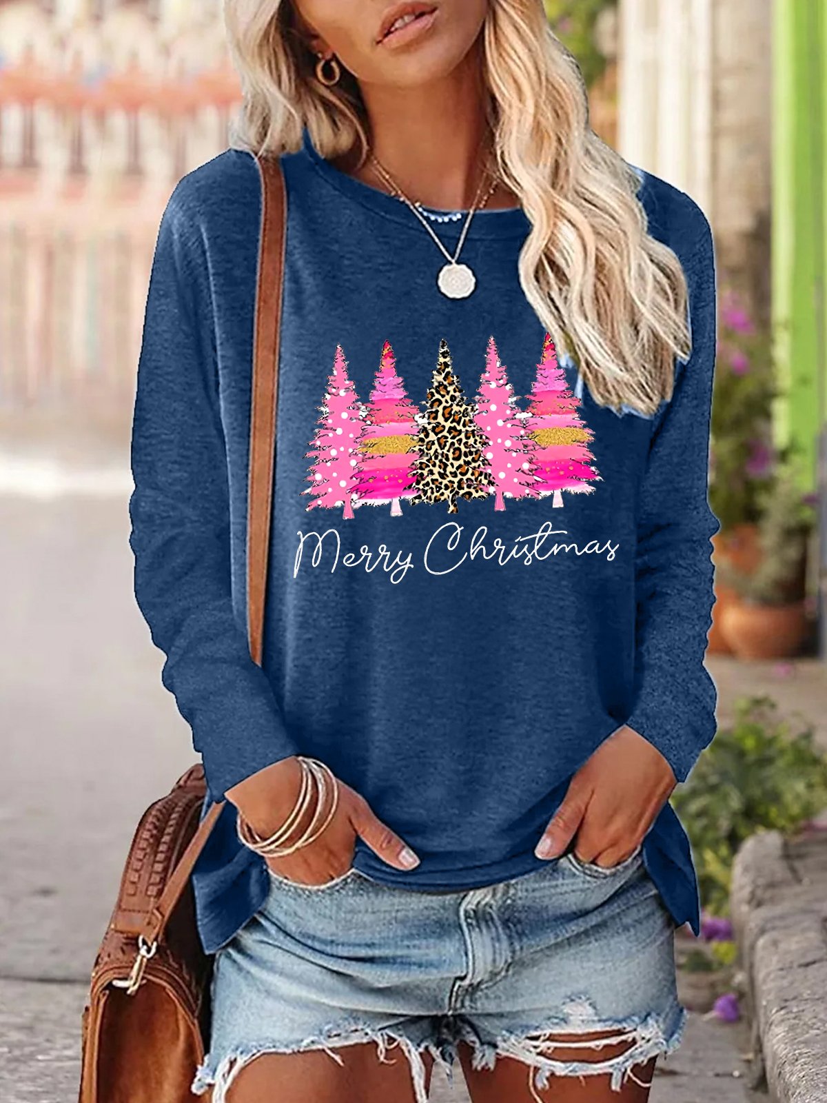 Women Merry Christmas Casual Crew Neck Regular Fit Top