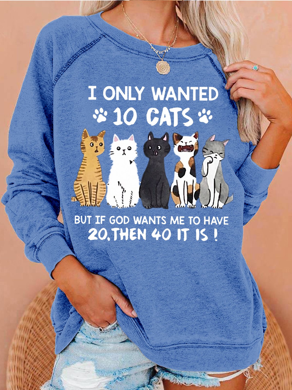 Women Cat Lover Regular Fit Crew Neck Sweatshirt 