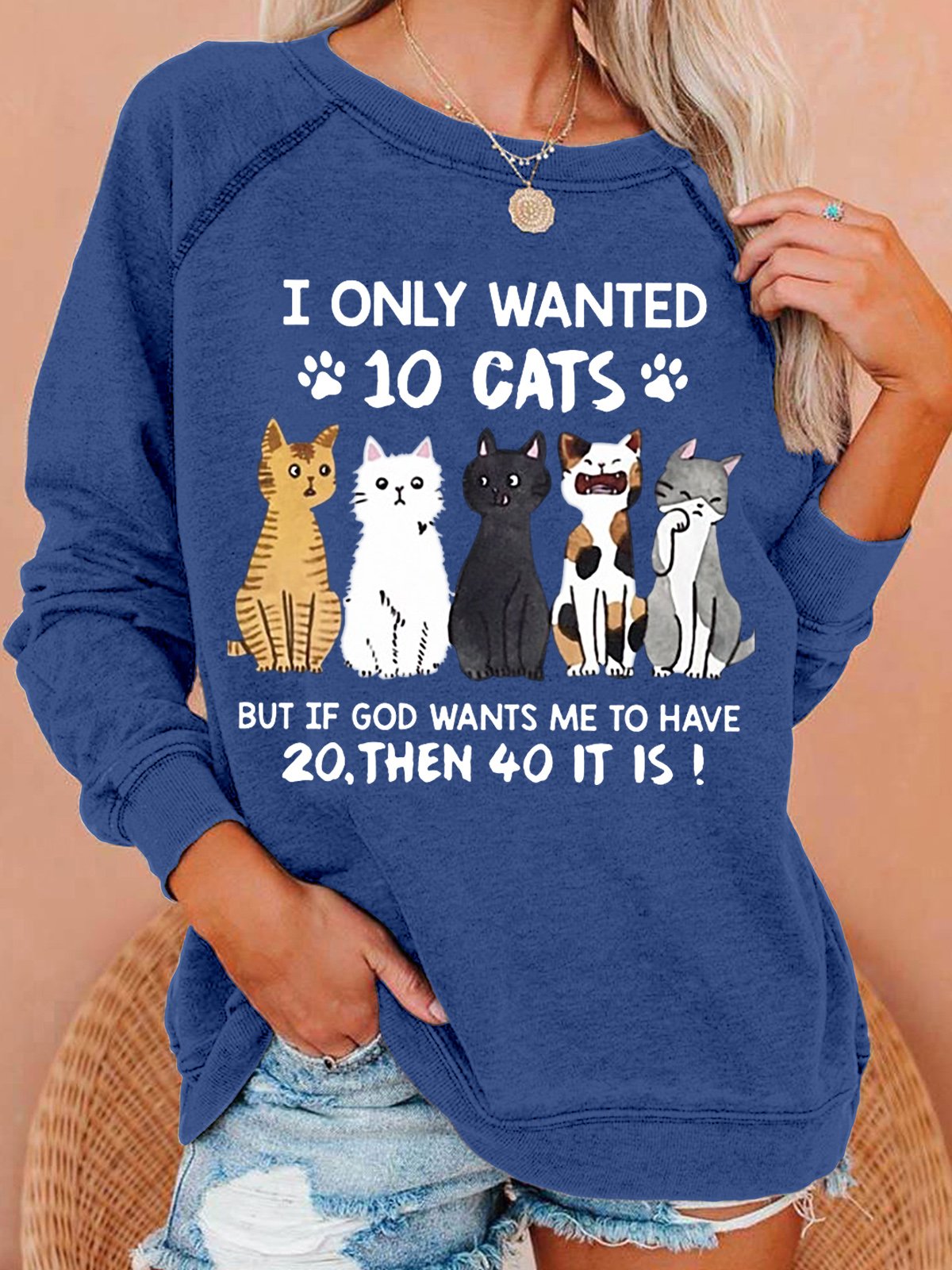 Women Cat Lover Regular Fit Crew Neck Sweatshirt 