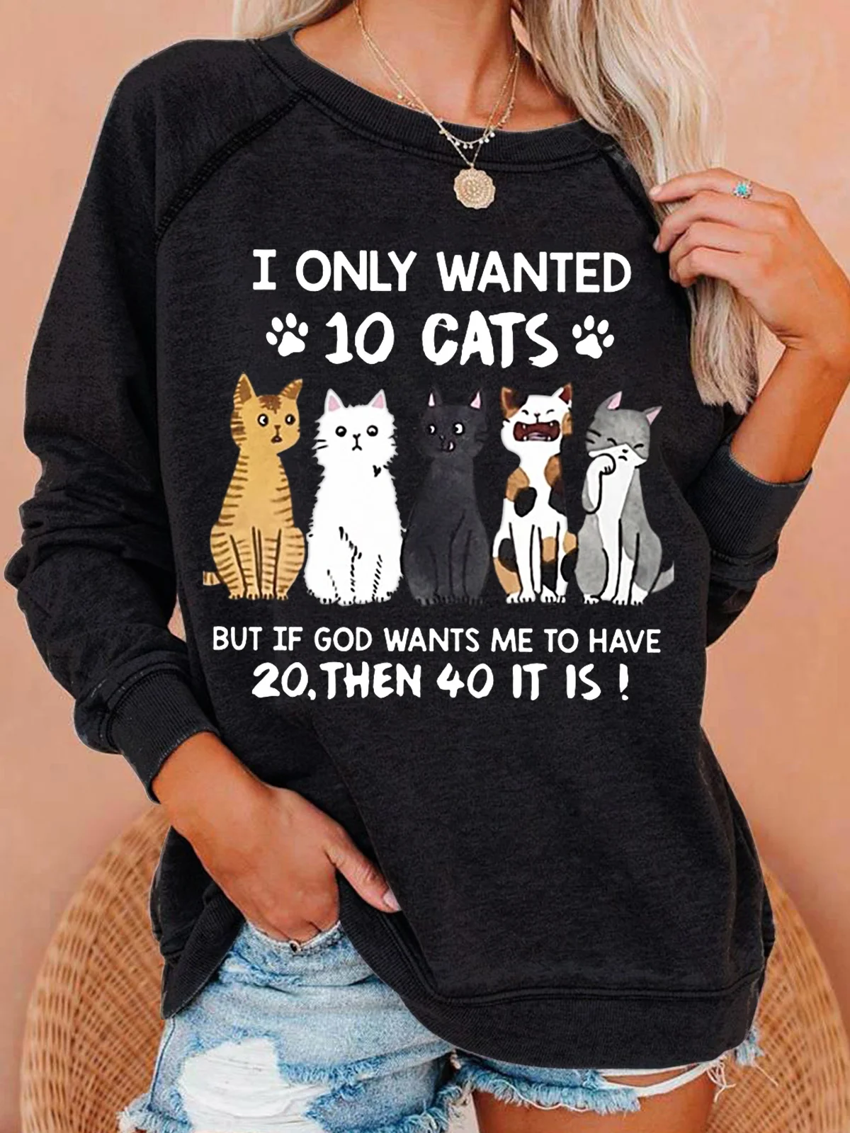 Women Cat Lover Regular Fit Crew Neck Sweatshirt 