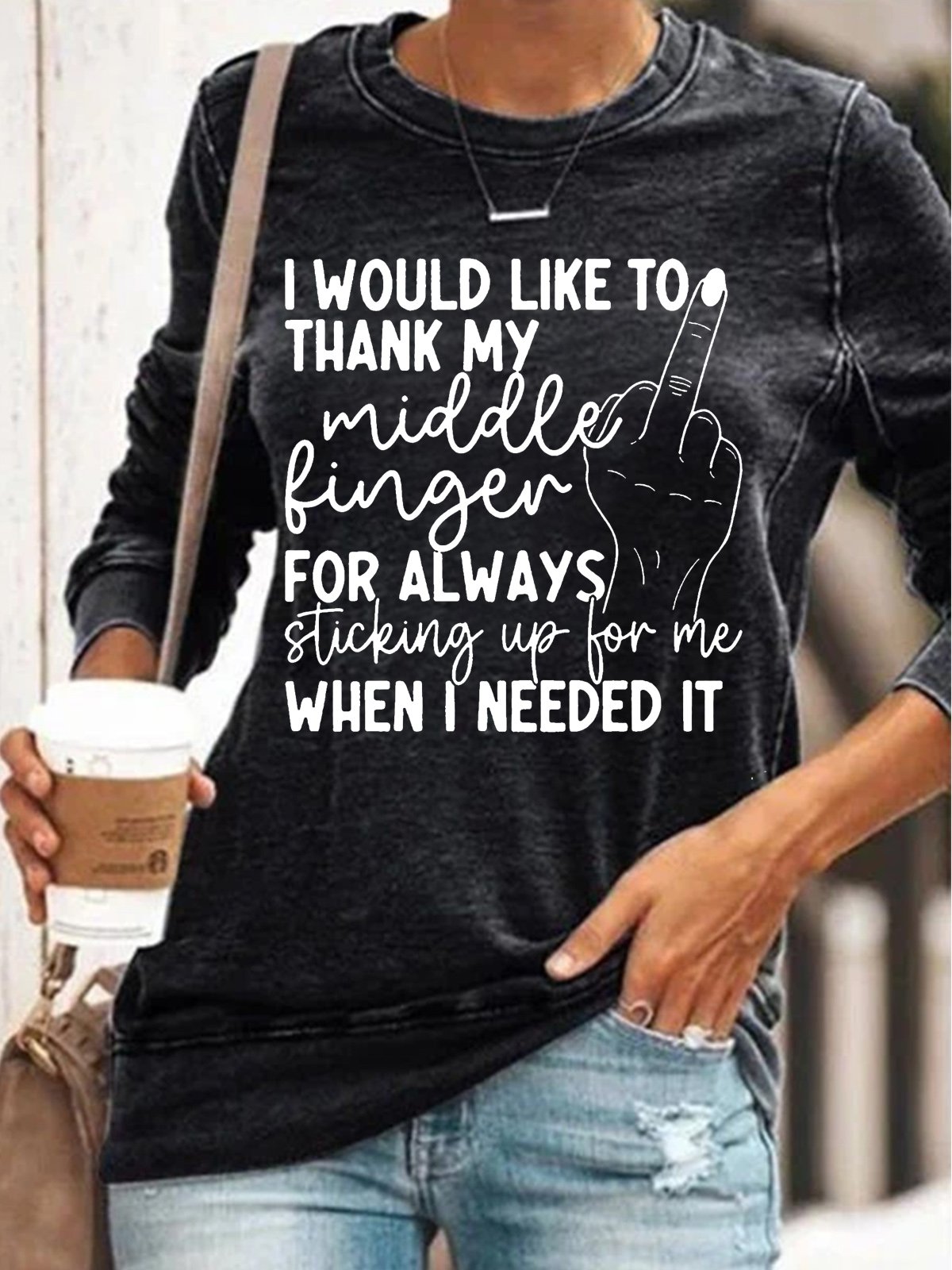 Womens I Would Like To Thank My Middle Finger Funny Letters Sweatshirt