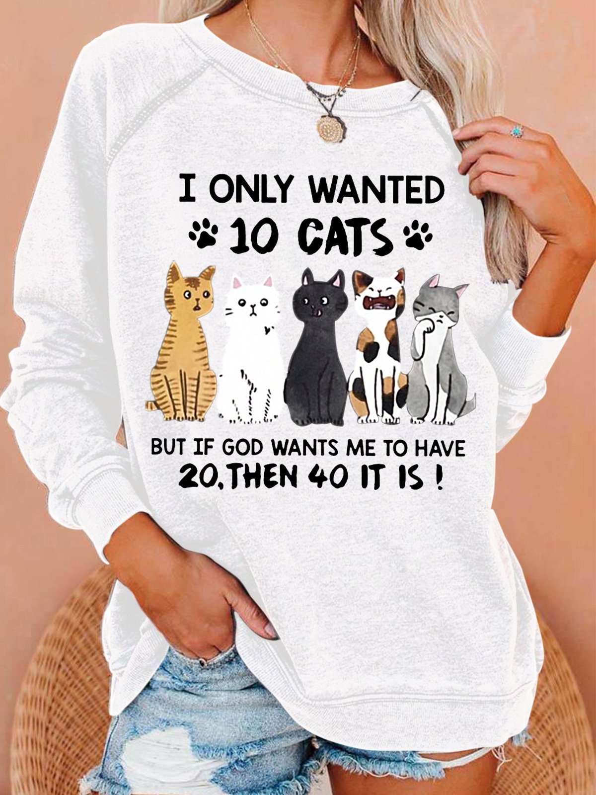 Women Cat Lover Regular Fit Crew Neck Sweatshirt 