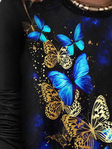 Casual Butterfly Print Crew Neck T-Shirt