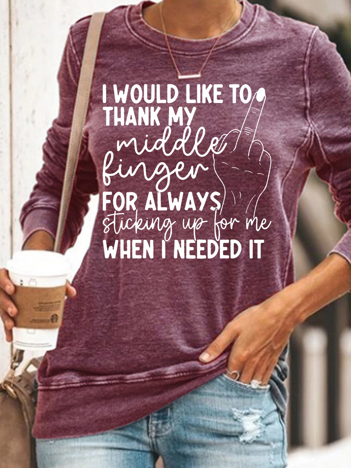 Womens I Would Like To Thank My Middle Finger Funny Letters Sweatshirt