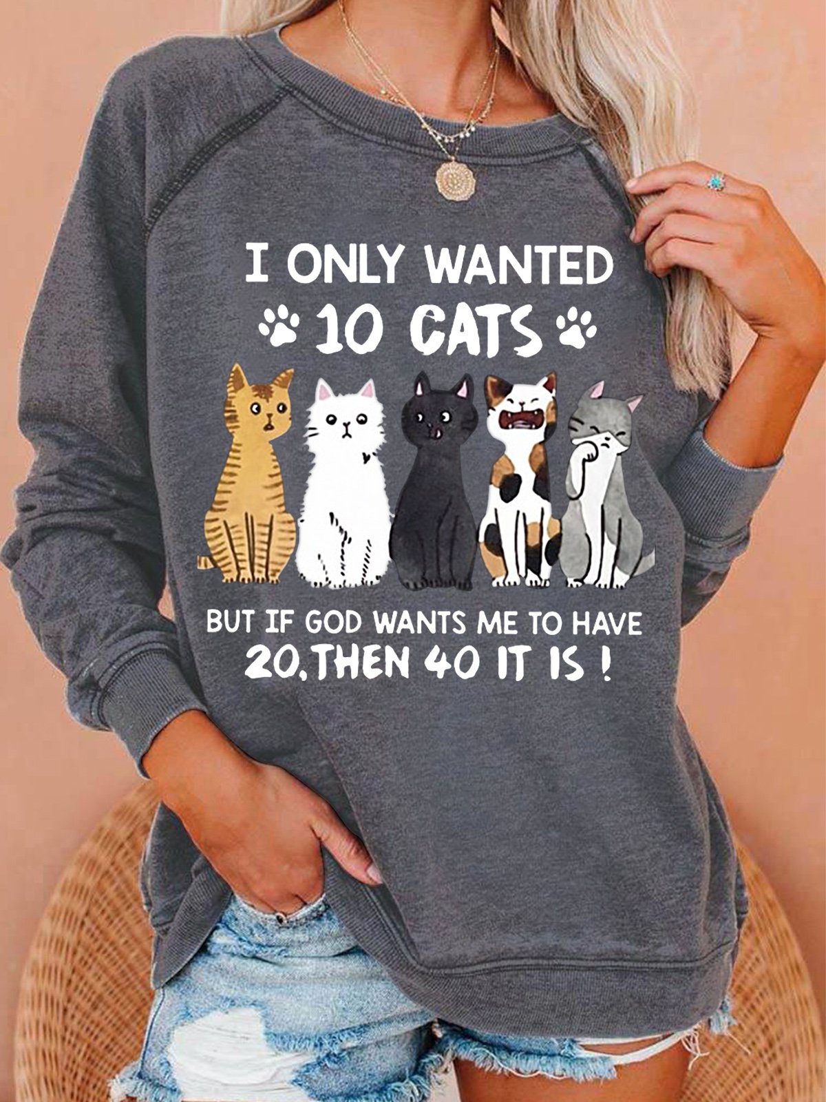 Women Cat Lover Regular Fit Crew Neck Sweatshirt 