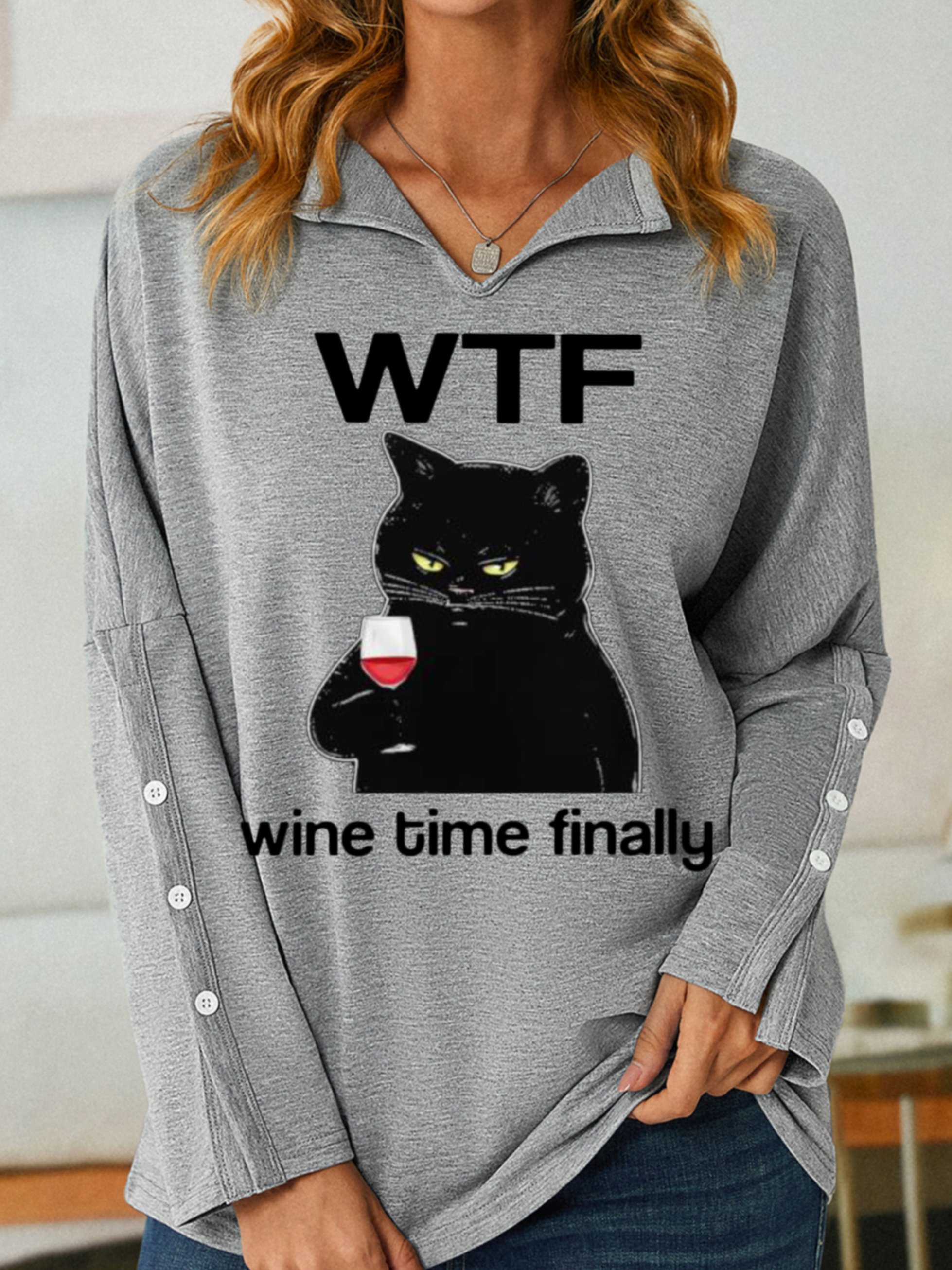 Lilicloth X Kelly WTF Wine Time Finally Women's Cat Sweatshirt