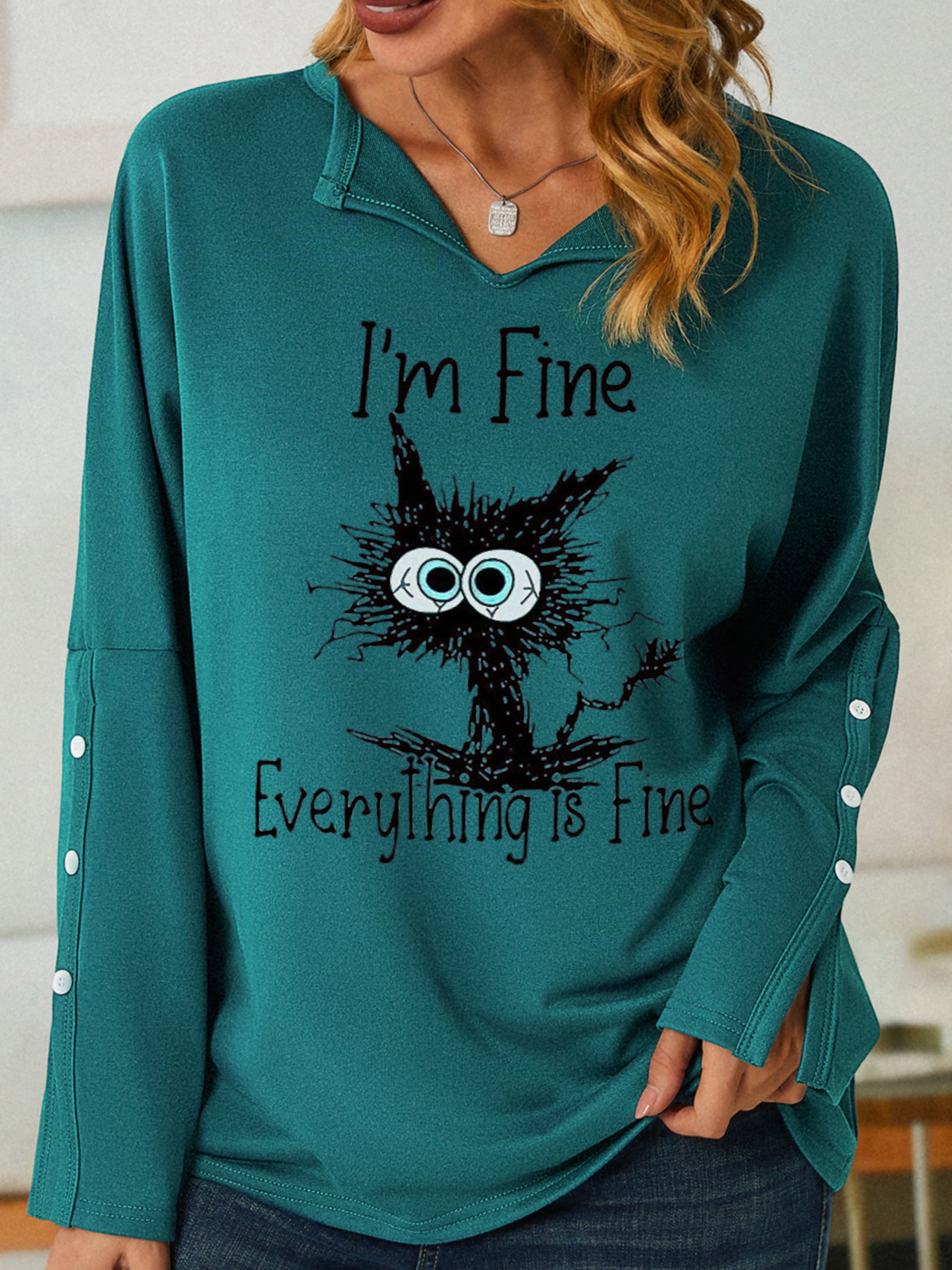 I'm Fine Everything Is Fine With Crazy Cat Women's Sweatshirt