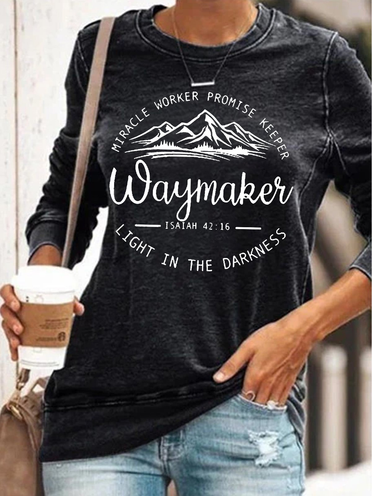 Womens Inspirational Quote Christian Waymaker Isaiah 42:16 Crew Neck Sweatshirt