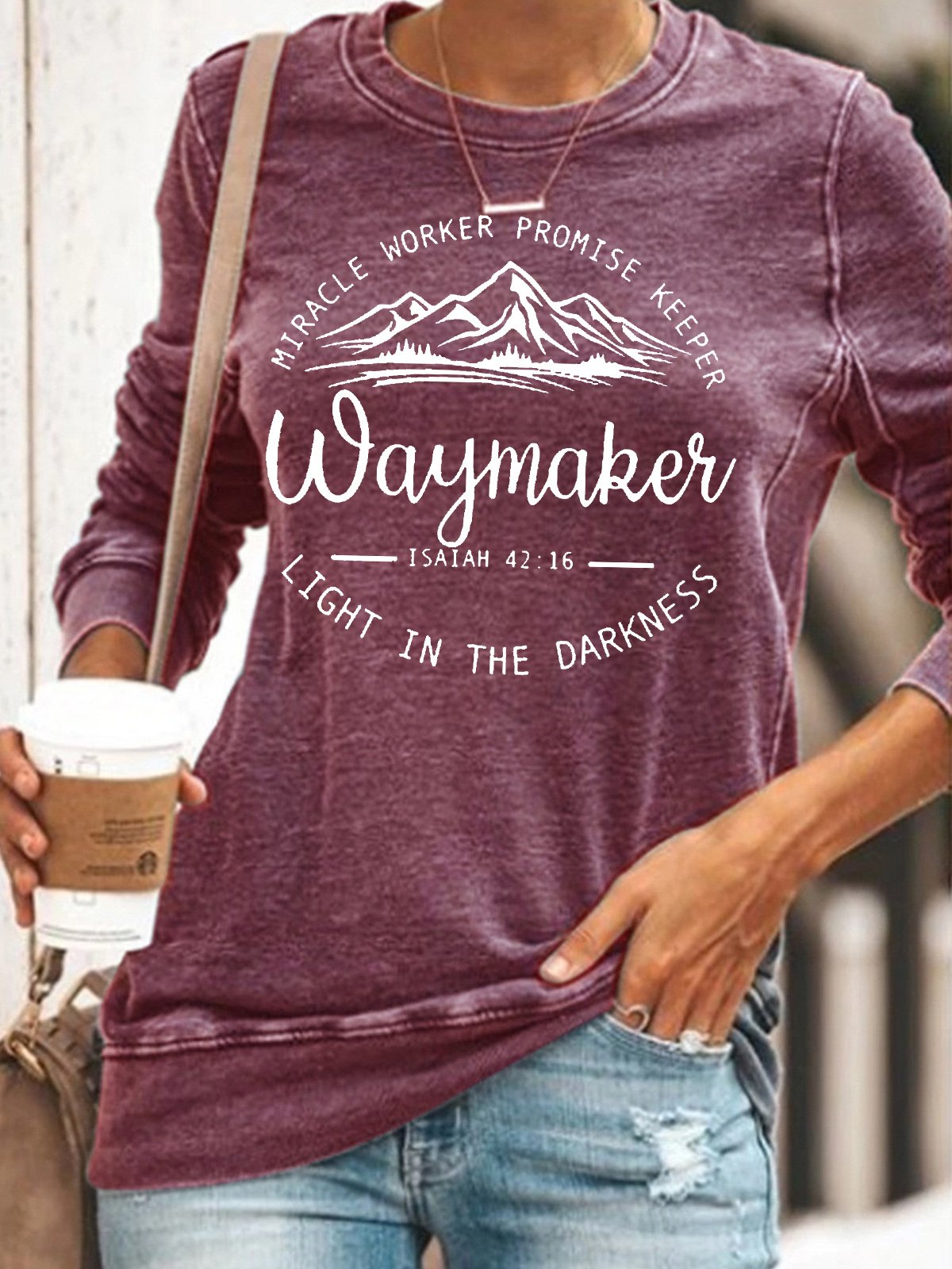 Womens Inspirational Quote Christian Waymaker Isaiah 42:16 Crew Neck Sweatshirt