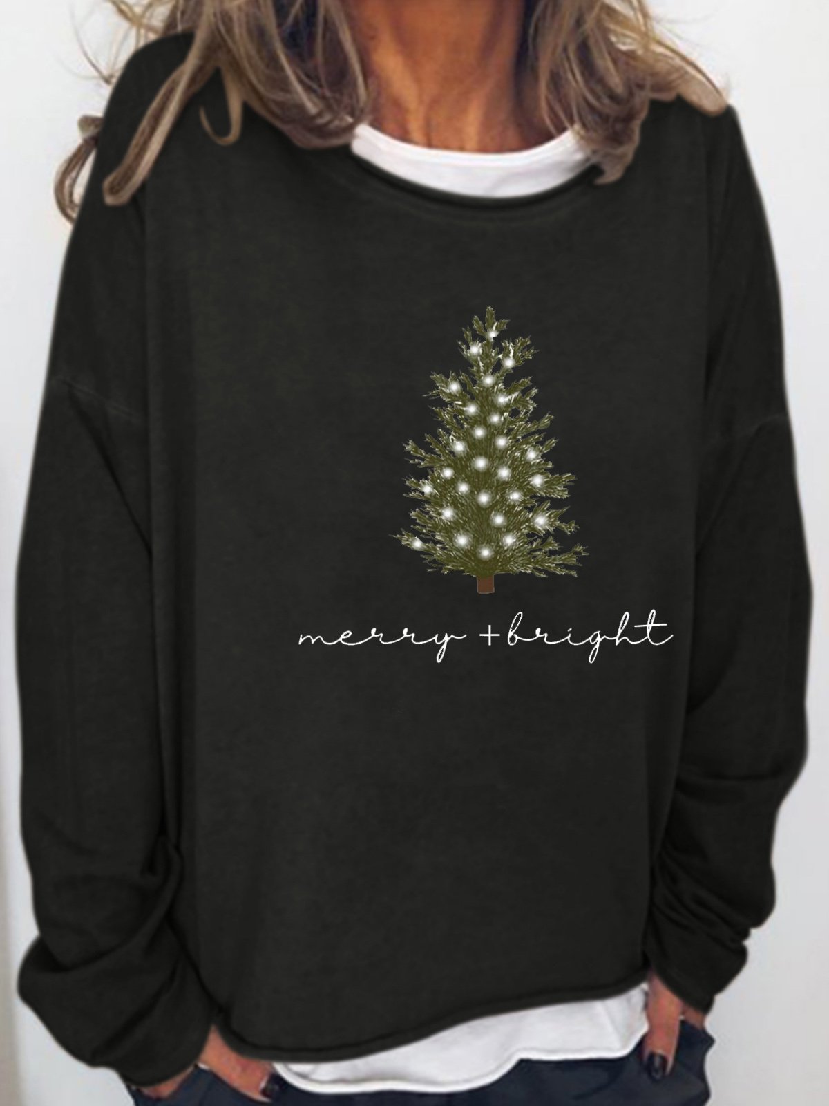 Womens Christmas Merry and Bright Casual Sweatshirt