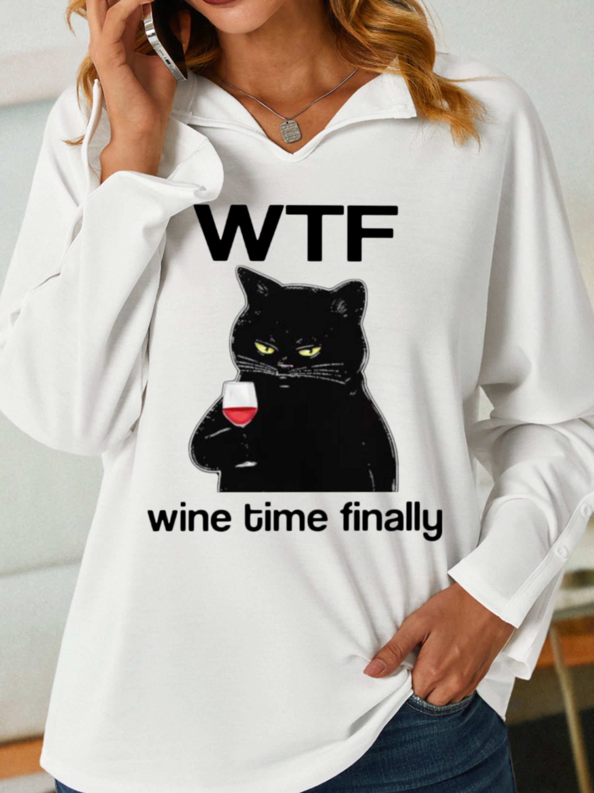 Lilicloth X Kelly WTF Wine Time Finally Women's Cat Sweatshirt