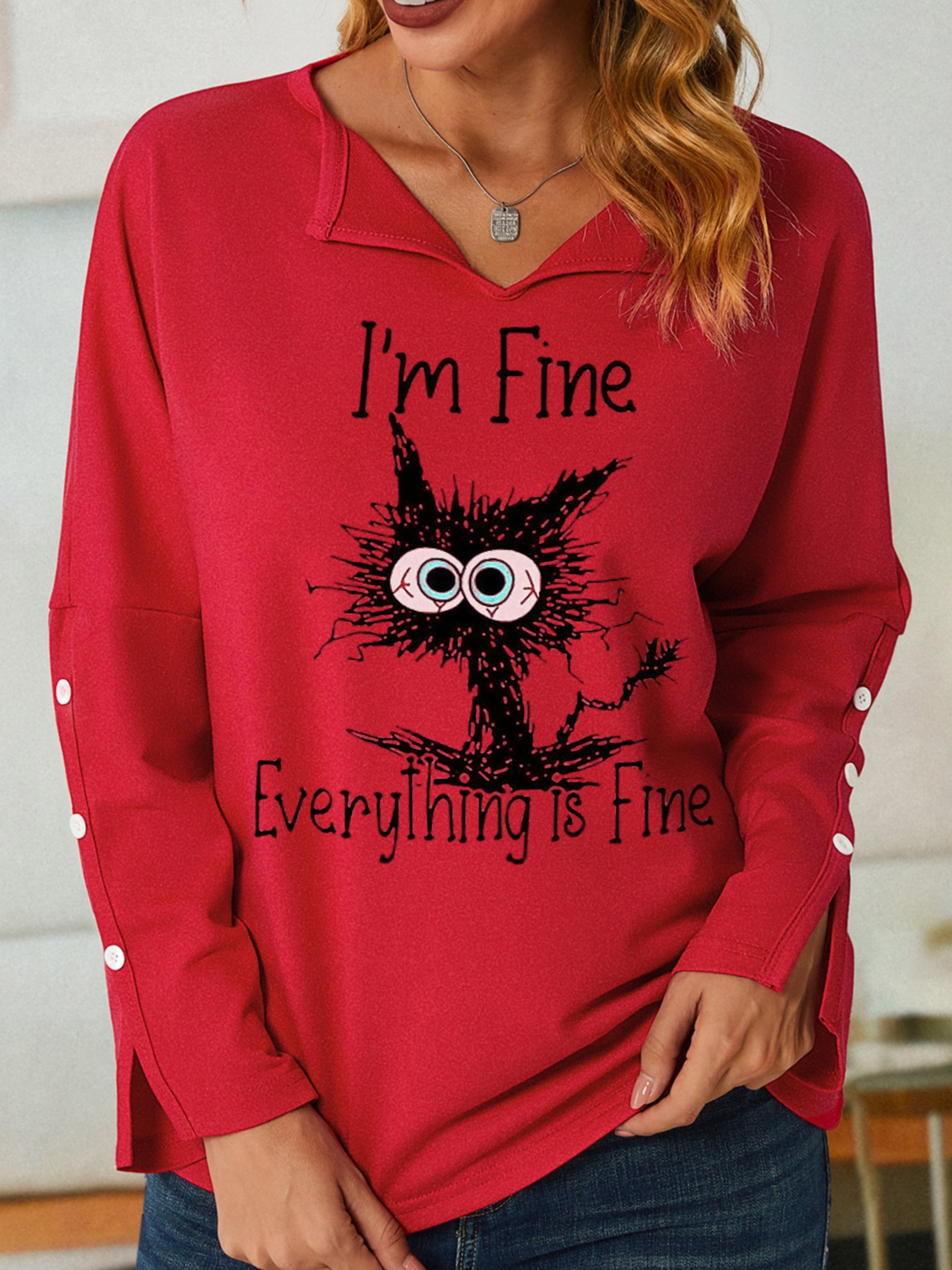 I'm Fine Everything Is Fine With Crazy Cat Women's Sweatshirt