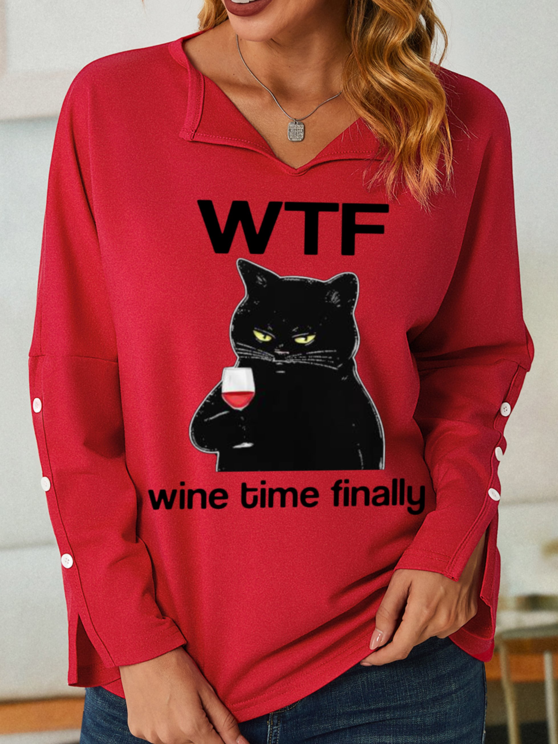 Lilicloth X Kelly WTF Wine Time Finally Women's Cat Sweatshirt