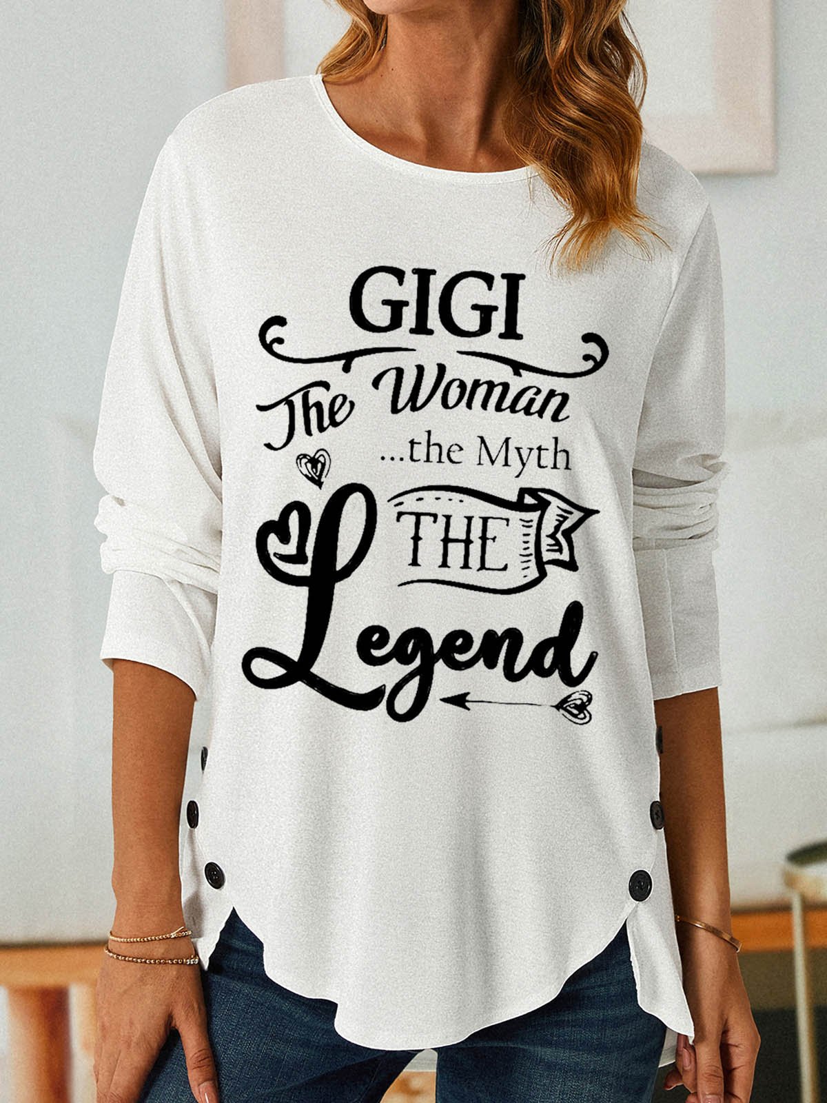 Women Gigi Grandma Cotton-Blend Loose Text Letters Top