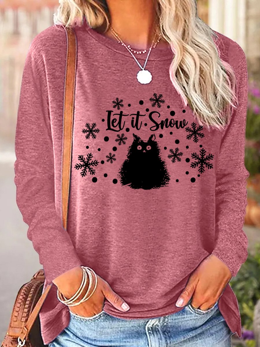 Lilicloth X Yuna Let It Snow With Cat And Snowflake Women's Christmas Long Sleeve T-Shirt