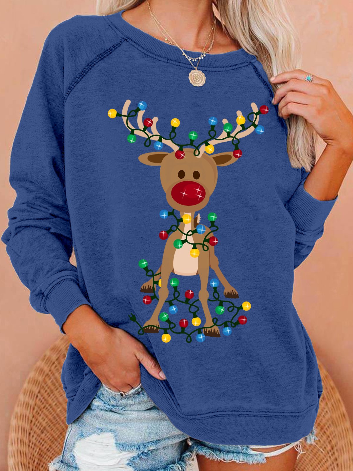 Womens Christmas Casual Elk Crew Neck Sweatshirt