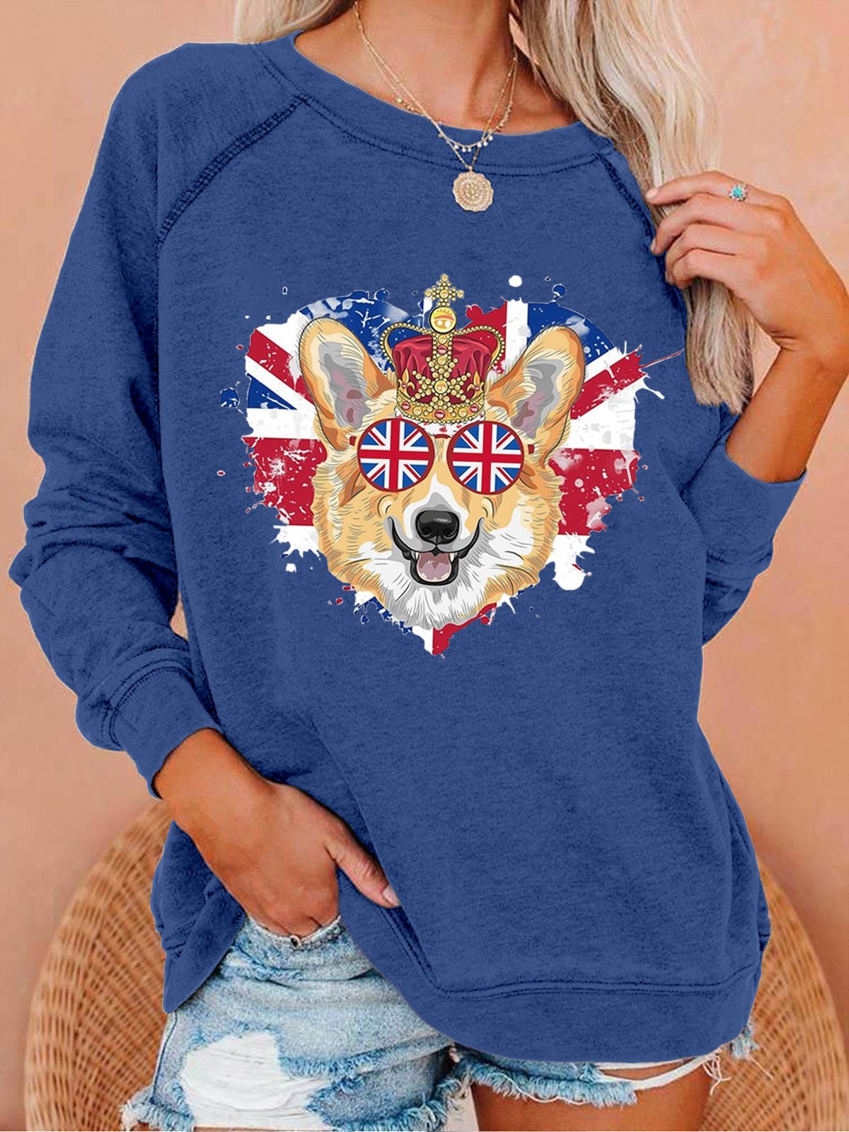 Women The Queens Celebrating Corgi Crew Neck Sweatshirts