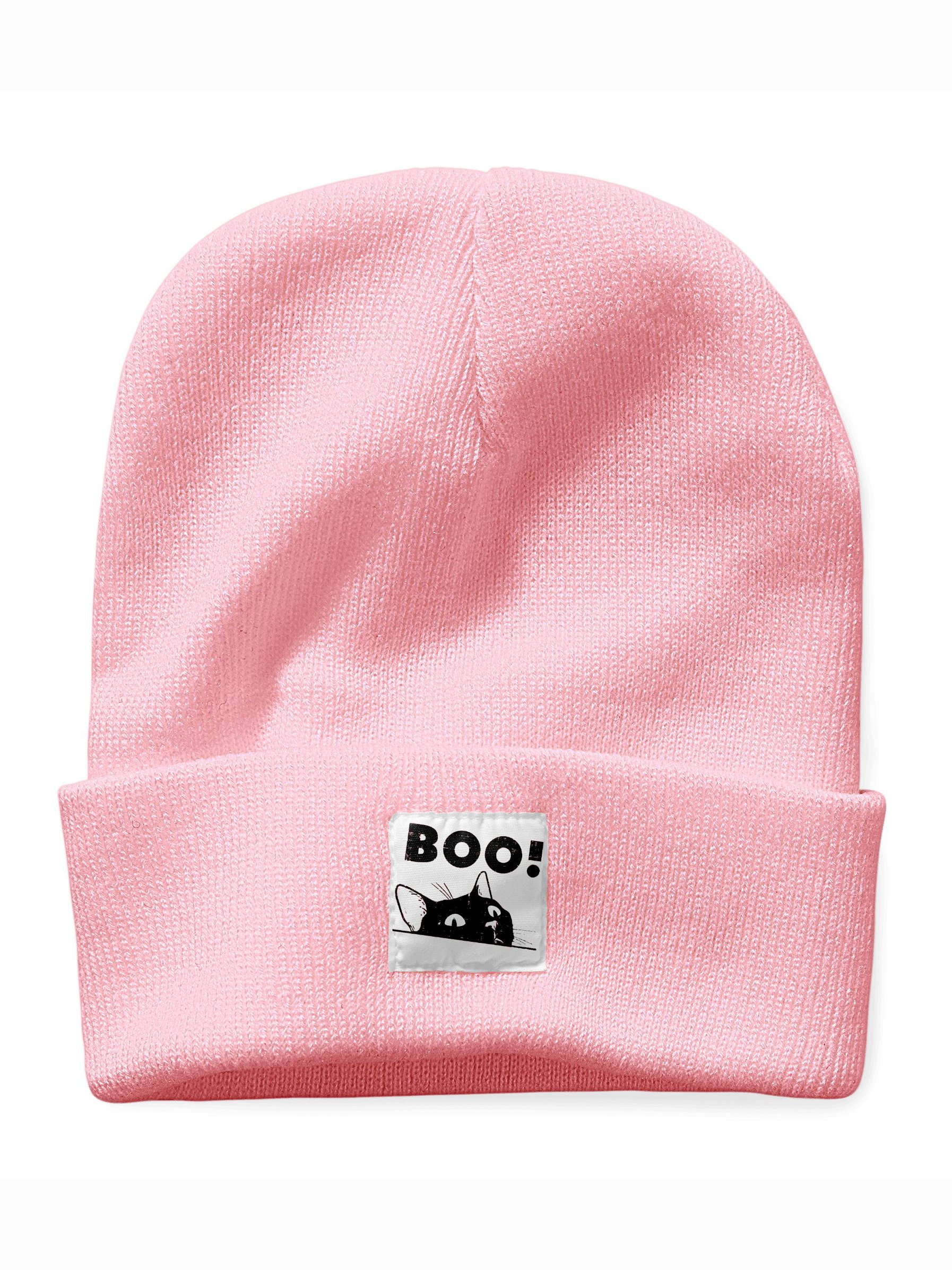 Boo Cute Black Cat Animal Graphic Beanie Hat