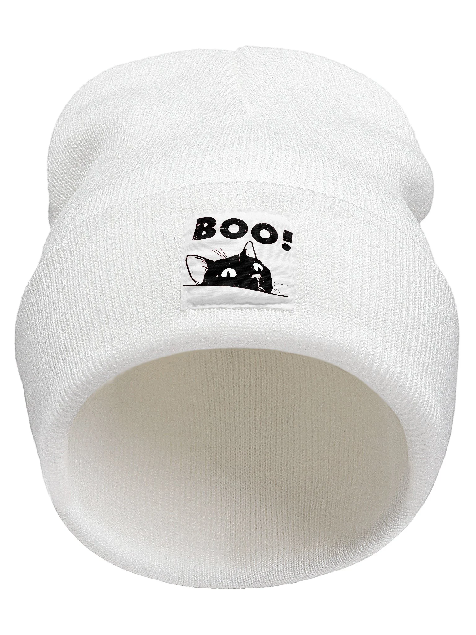 Boo Cute Black Cat Animal Graphic Beanie Hat