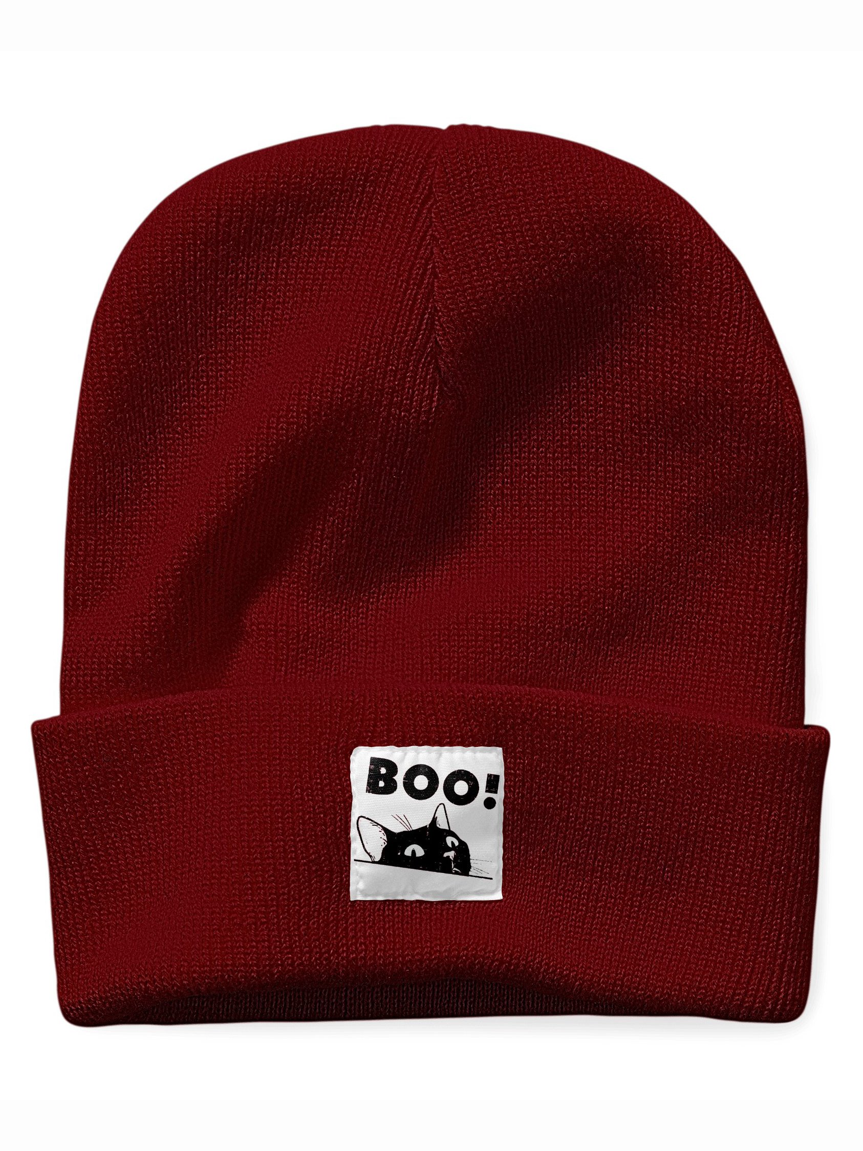 Boo Cute Black Cat Animal Graphic Beanie Hat