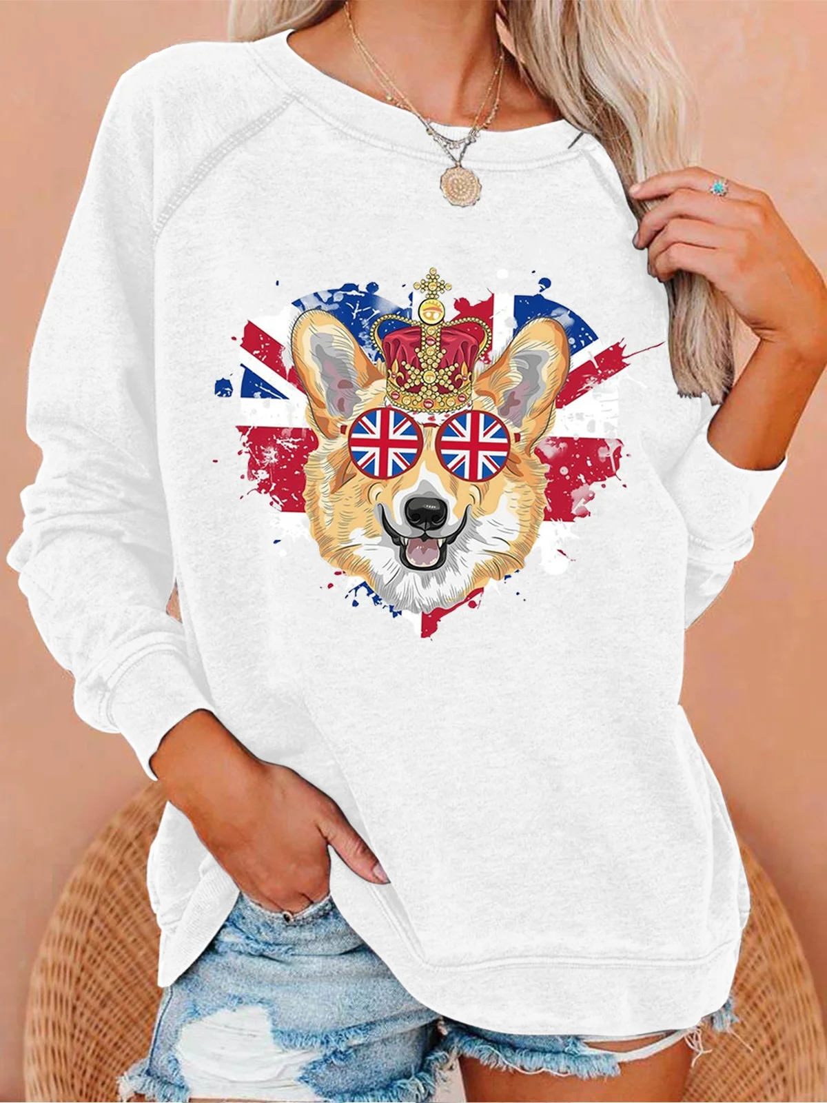 Women The Queens Celebrating Corgi Crew Neck Sweatshirts