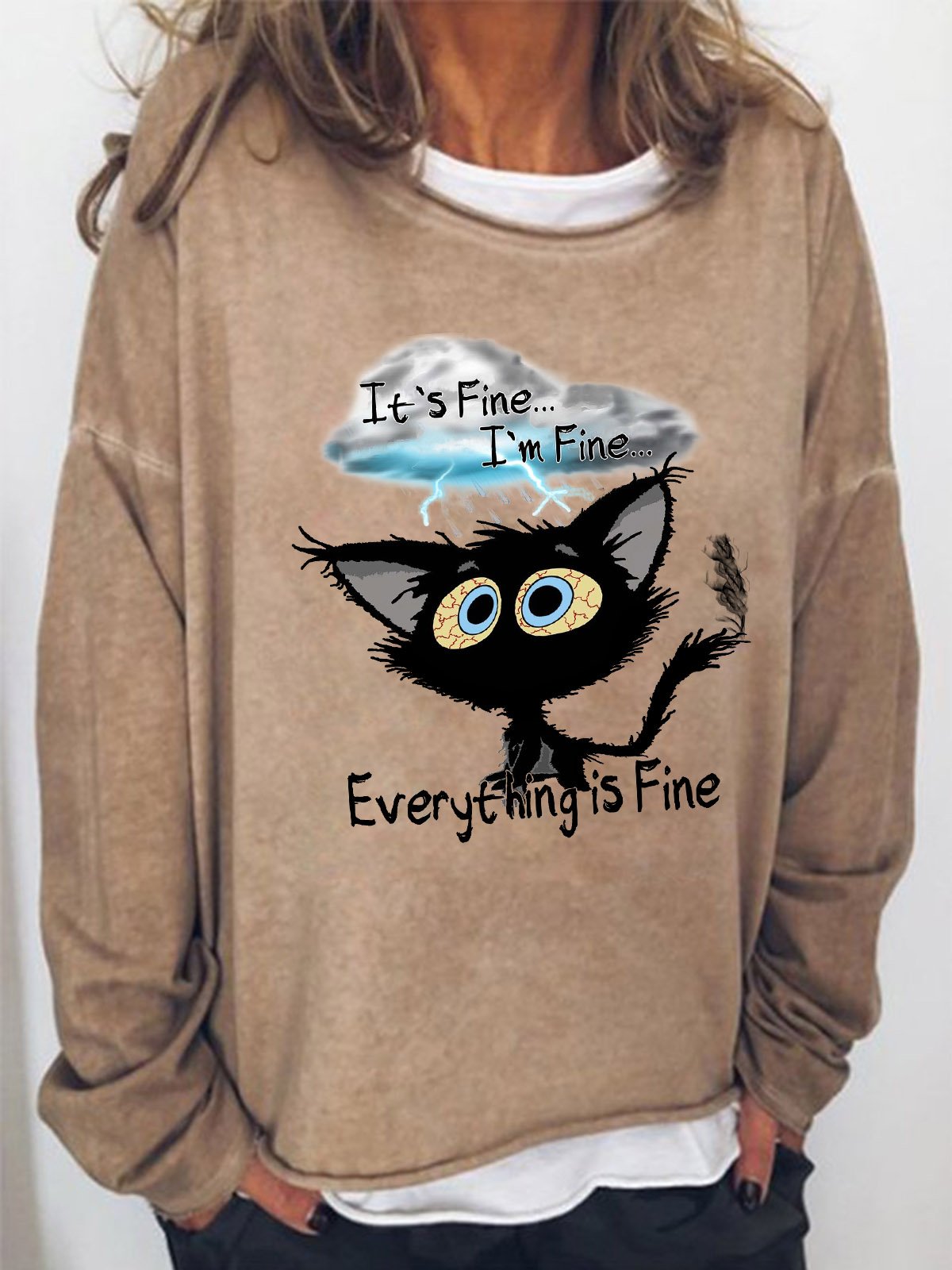 Women's It's Fine I'm Fine Everything Is Fine Funny Text Letters Casual Sweatshirt