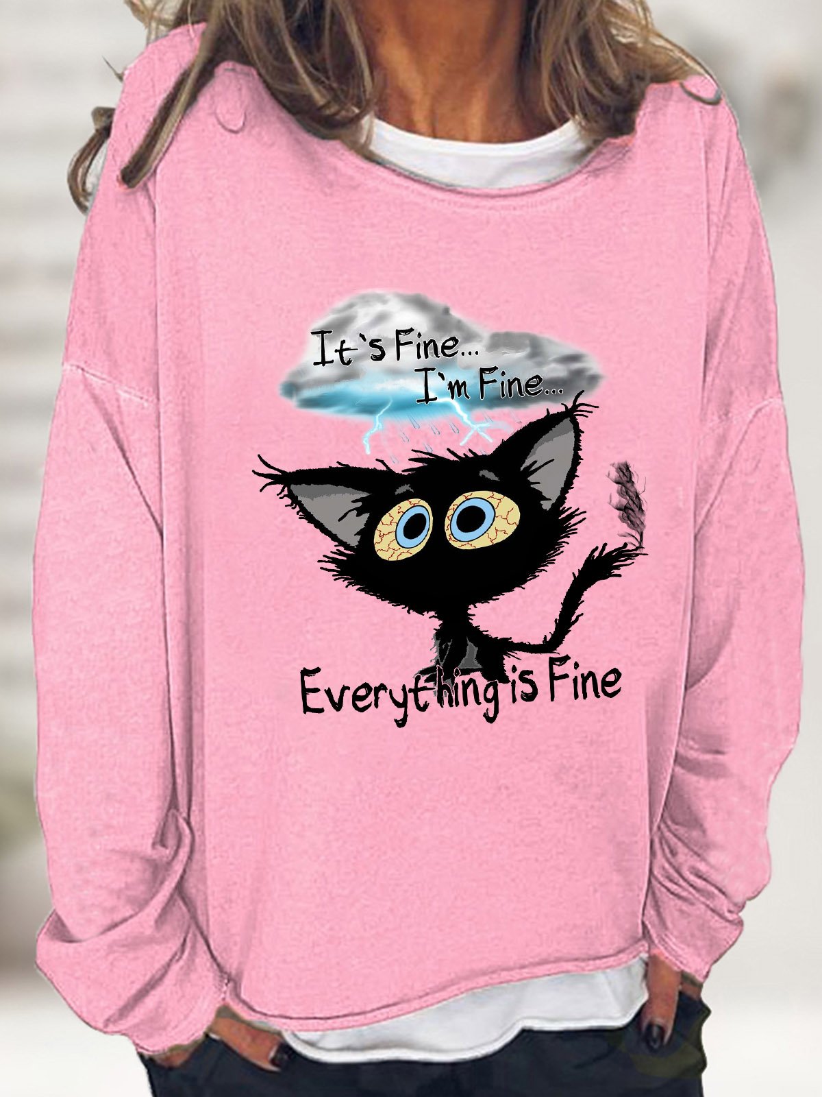 Women's It's Fine I'm Fine Everything Is Fine Funny Text Letters Casual Sweatshirt