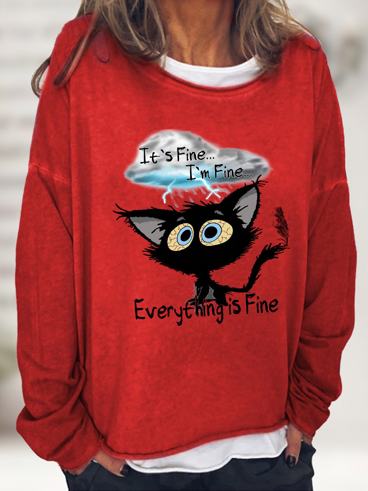 Women's It's Fine I'm Fine Everything Is Fine Funny Text Letters Casual Sweatshirt