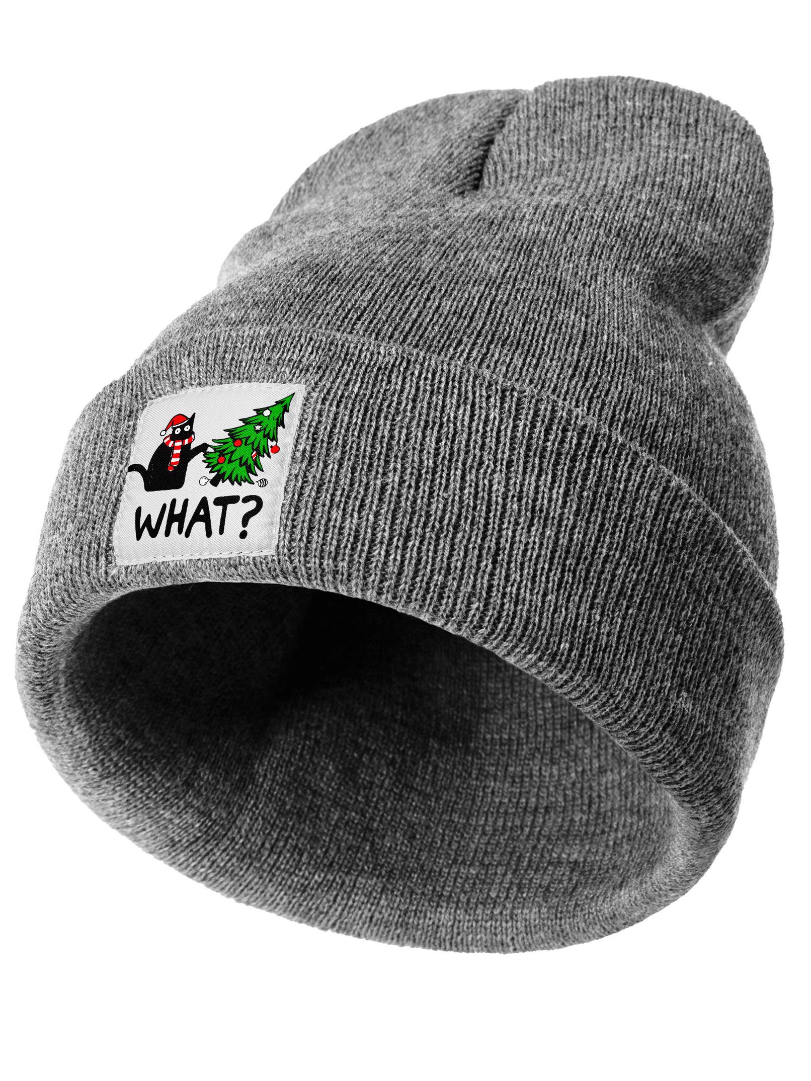 Funny Christmas Black Cat What Animal Graphic Beanie Hat