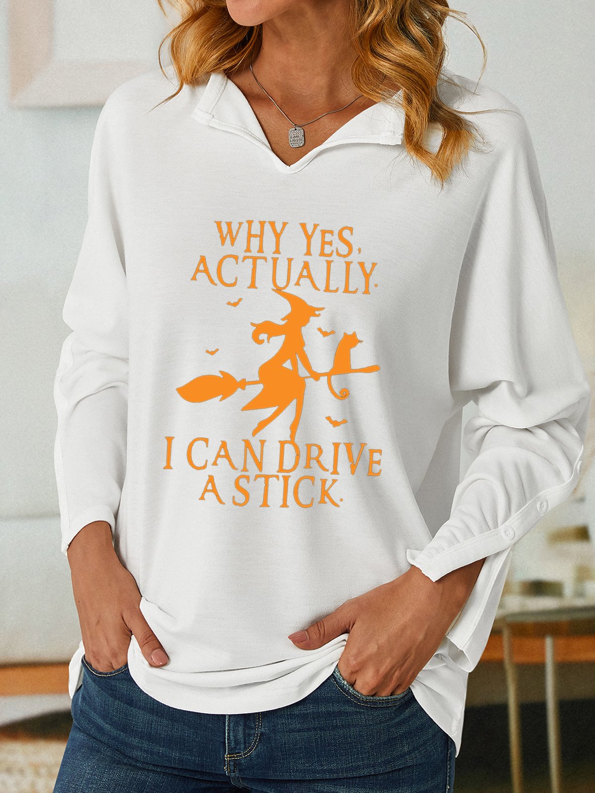 Women's Funny Graphic Yes I Can Drive A Stick V Neck Simple Sweatshirt