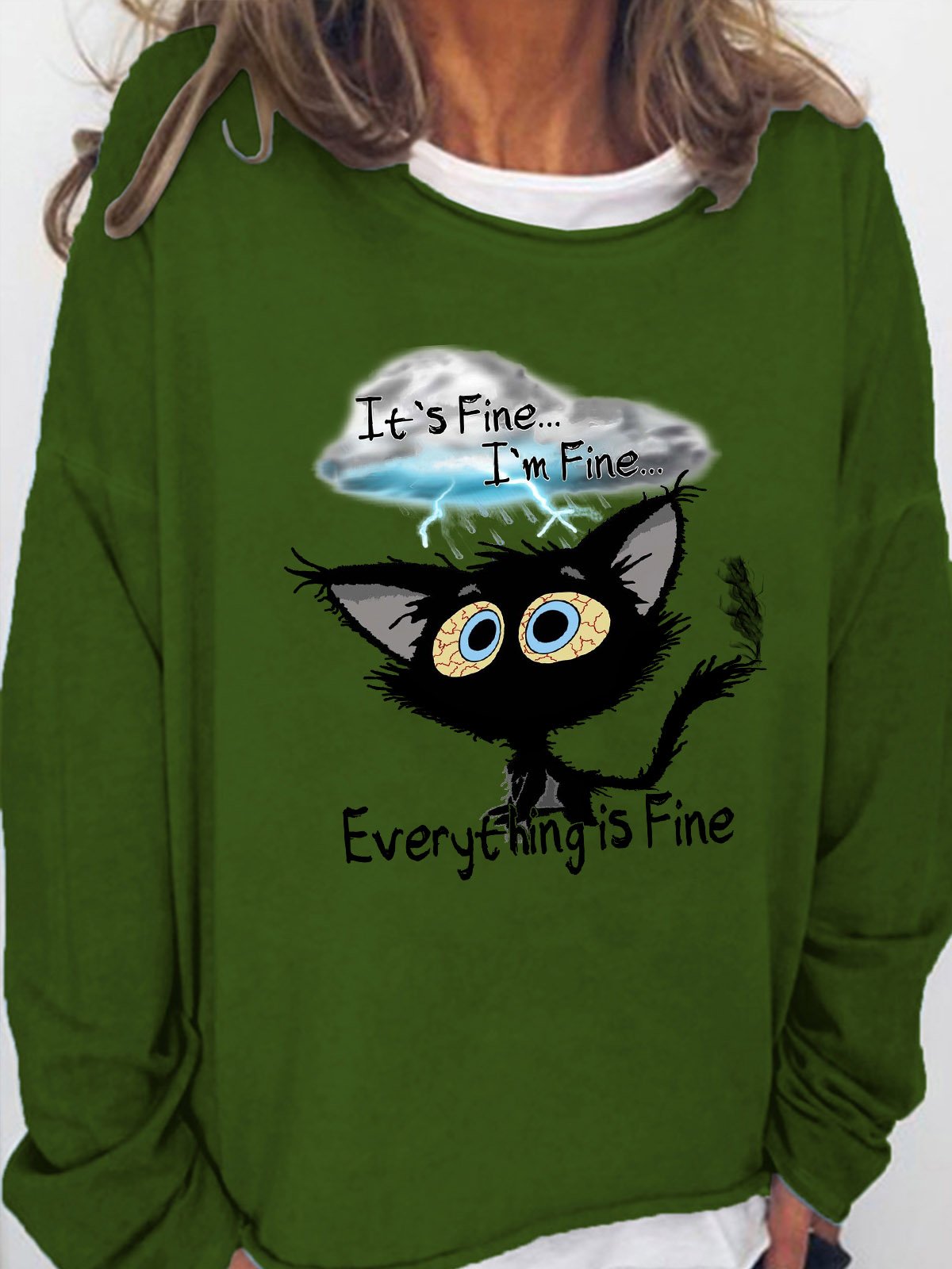 Women's It's Fine I'm Fine Everything Is Fine Funny Text Letters Casual Sweatshirt