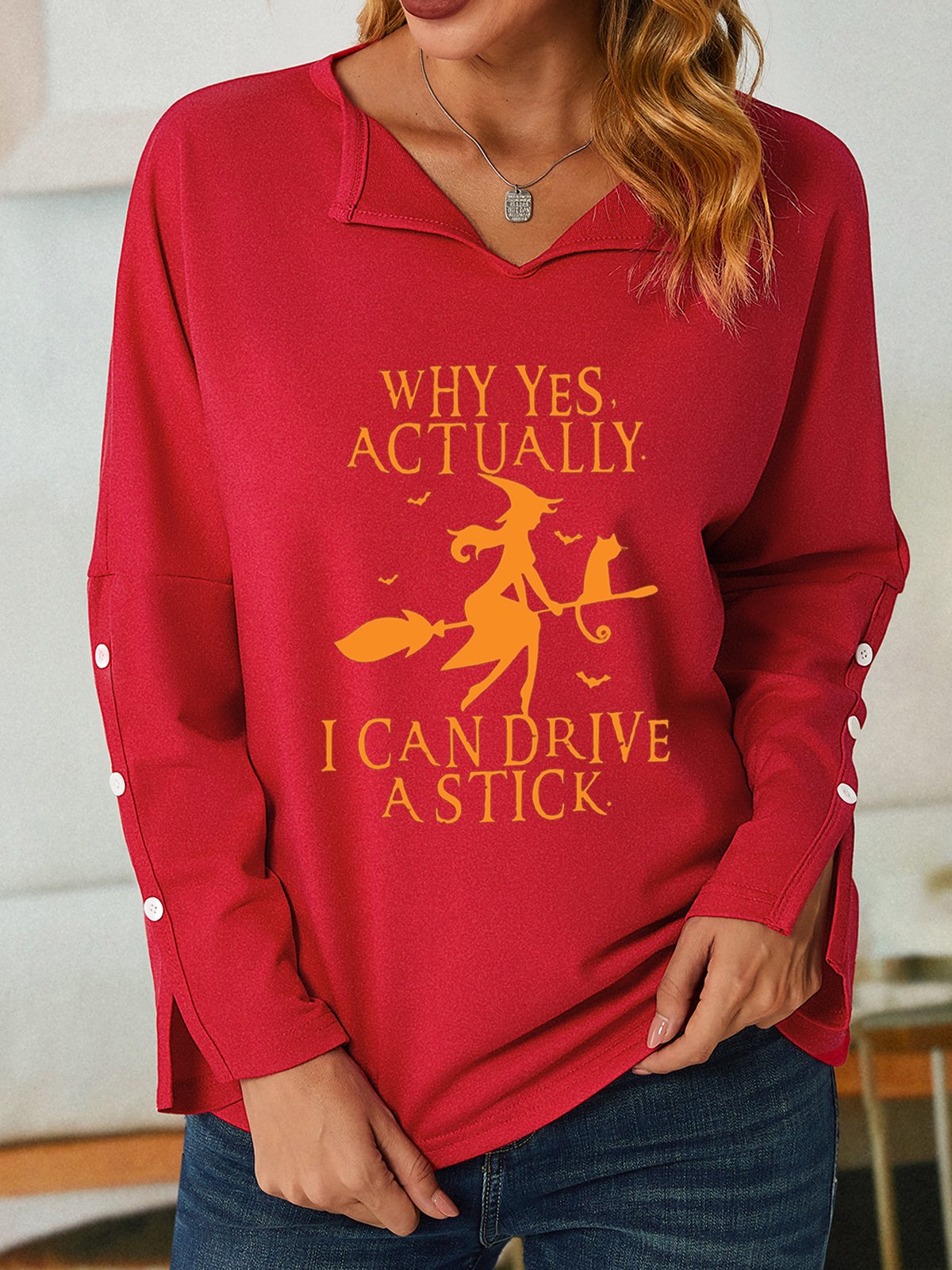 Women's Funny Graphic Yes I Can Drive A Stick V Neck Simple Sweatshirt