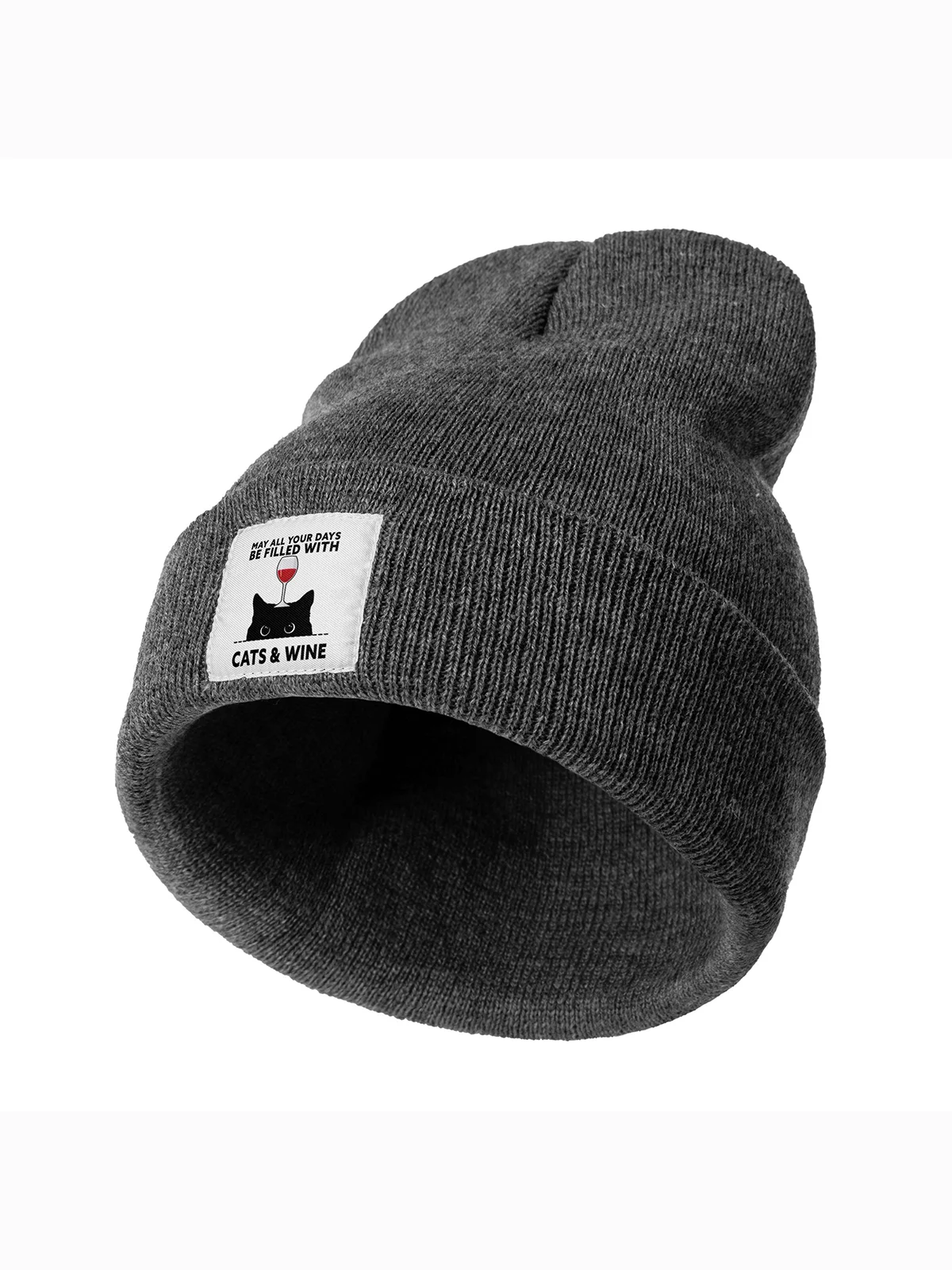 May Your Day Full Of Cat And Wine Animal Graphic Beanie Hat