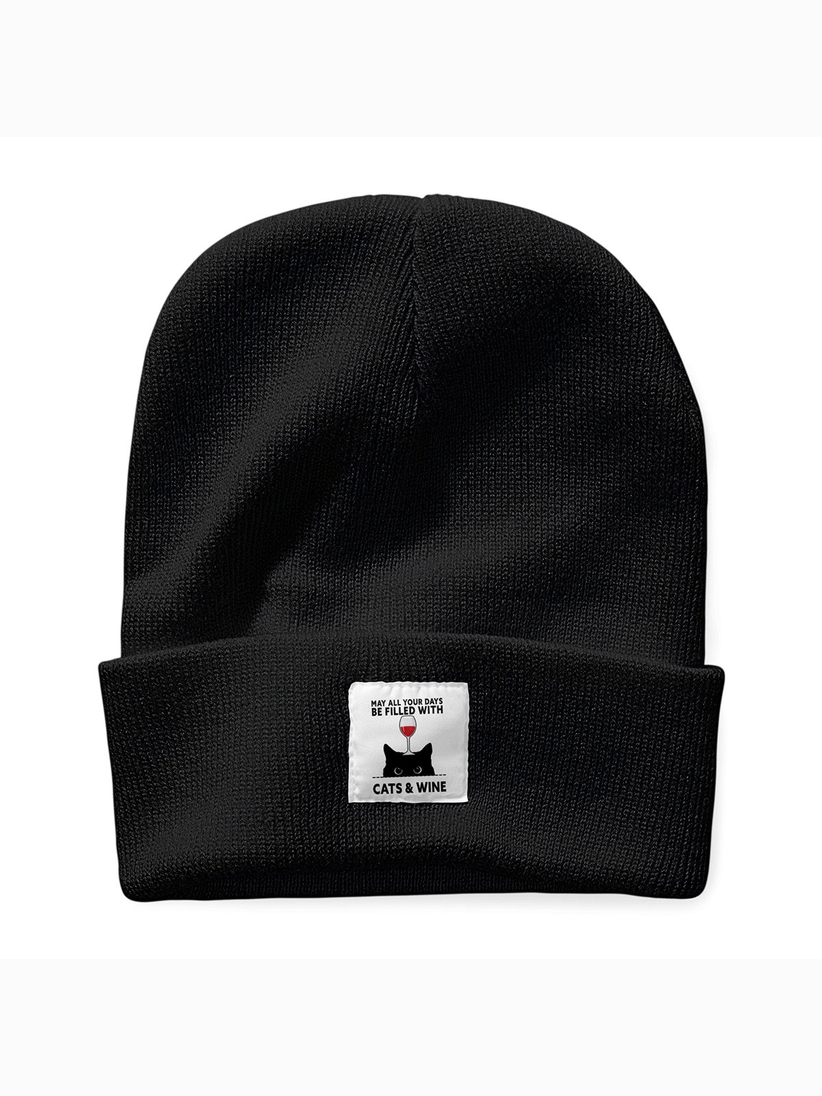 May Your Day Full Of Cat And Wine Animal Graphic Beanie Hat