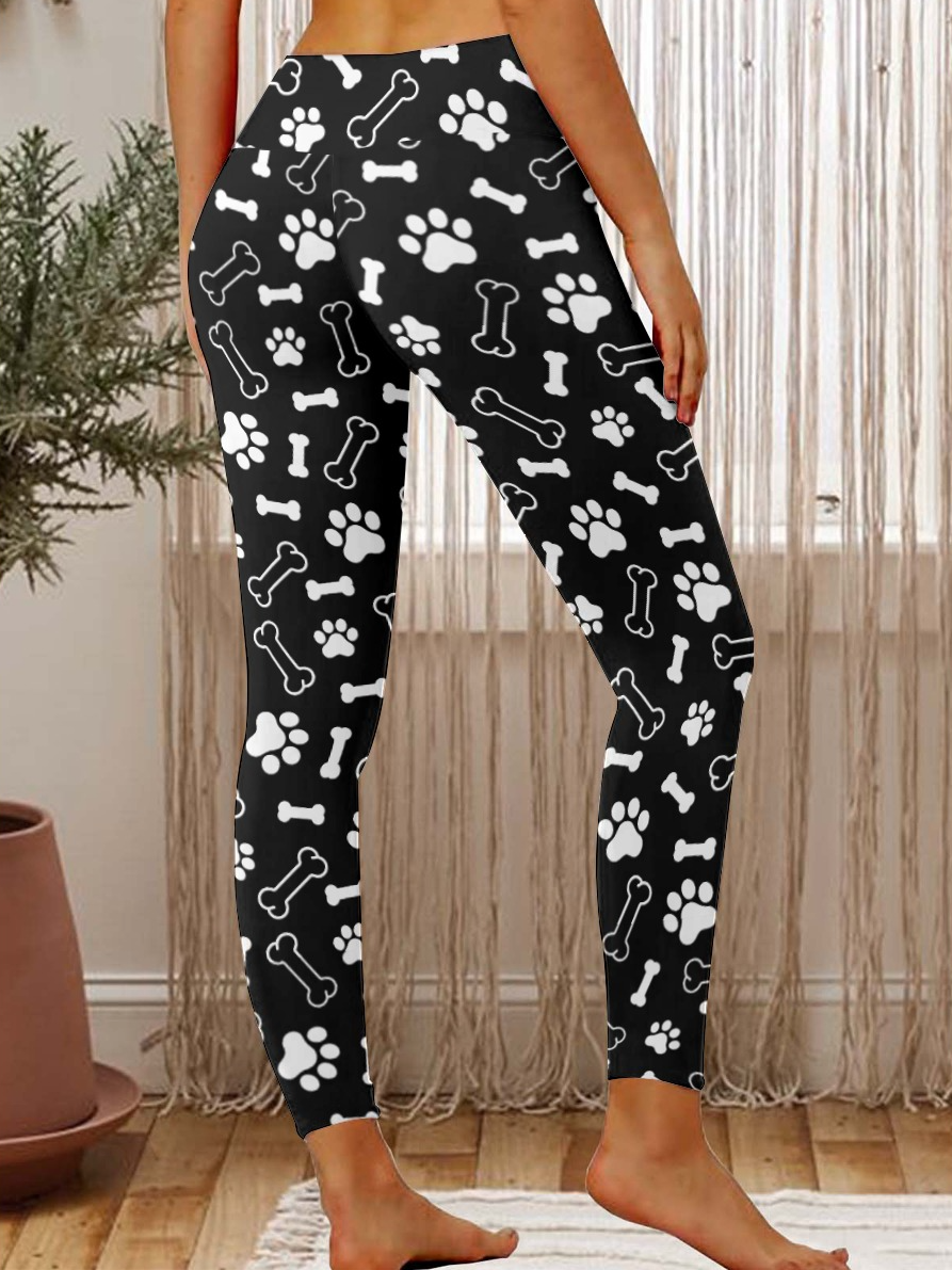 Dog Paw With Bone Women's Tummy Control Leggings