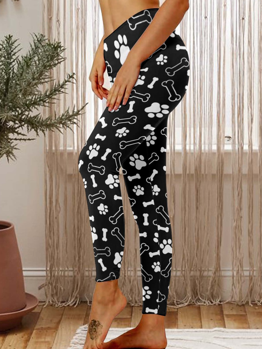 Dog Paw With Bone Women's Tummy Control Leggings