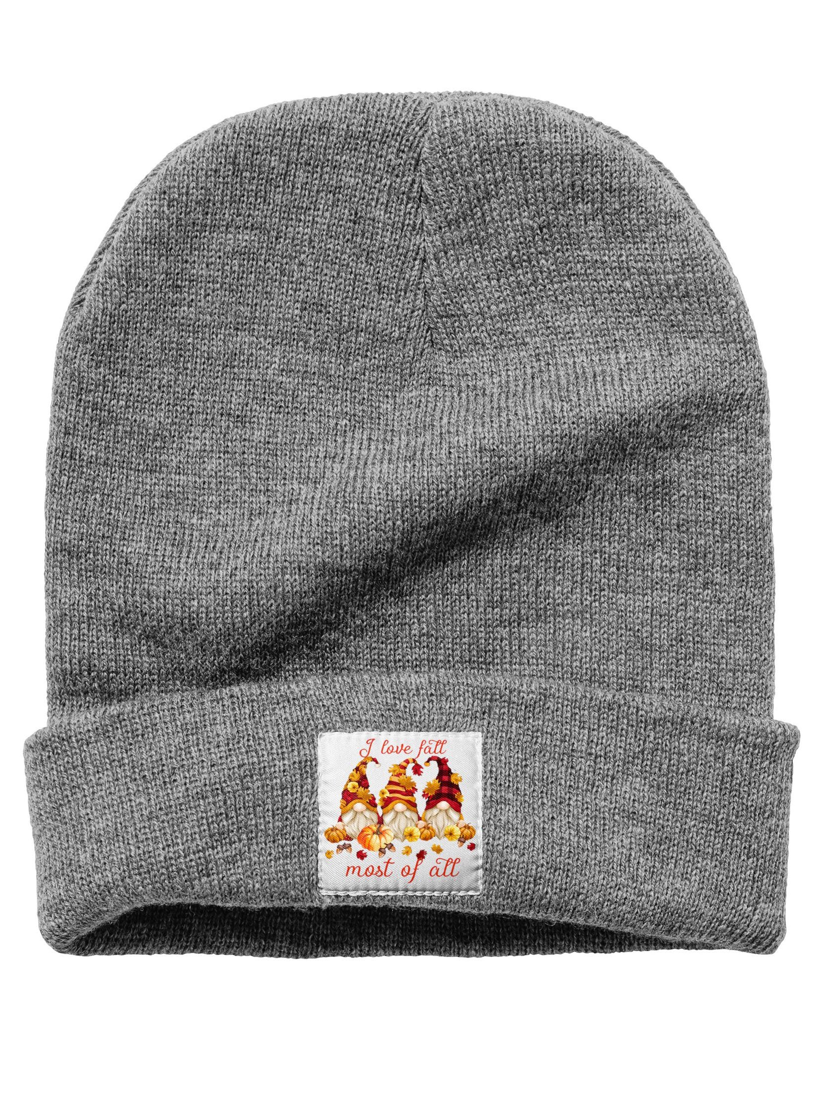 I Love Fall Most Of All Gnomes Halloween Pumpkin Thanksgiving Fall Graphic Beanie Hat