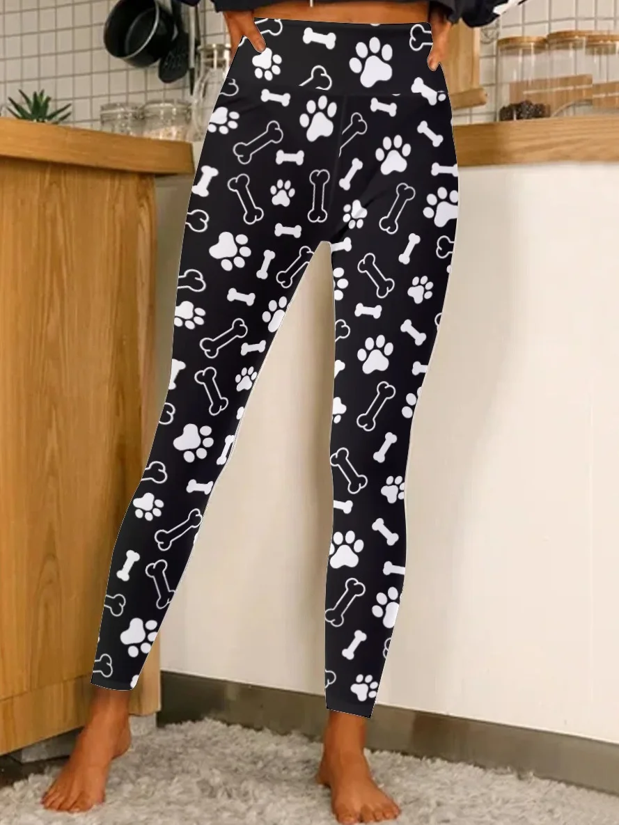 Dog Paw With Bone Women's Tummy Control Leggings