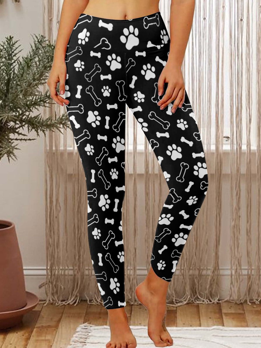 Dog Paw With Bone Women's Tummy Control Leggings