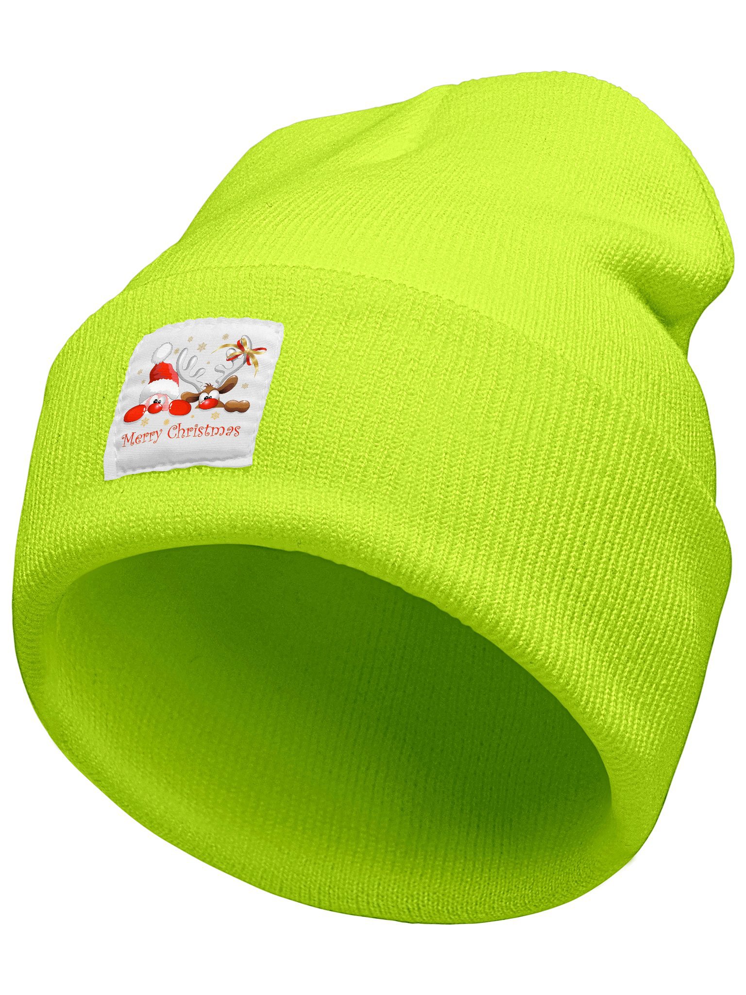 Merry Christmas Santa & Elk Christmas Graphic Beanie Hat