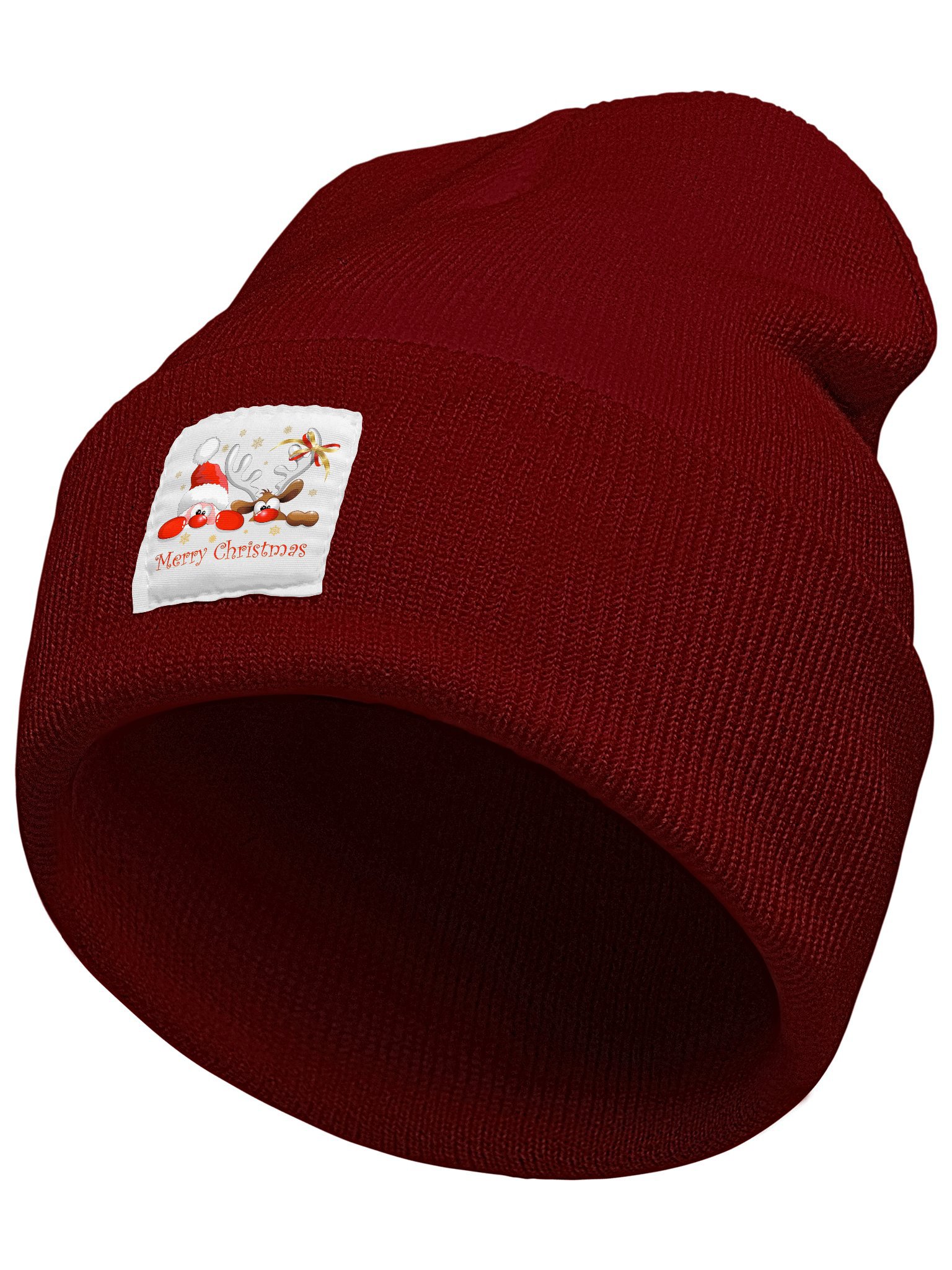 Merry Christmas Santa & Elk Christmas Graphic Beanie Hat