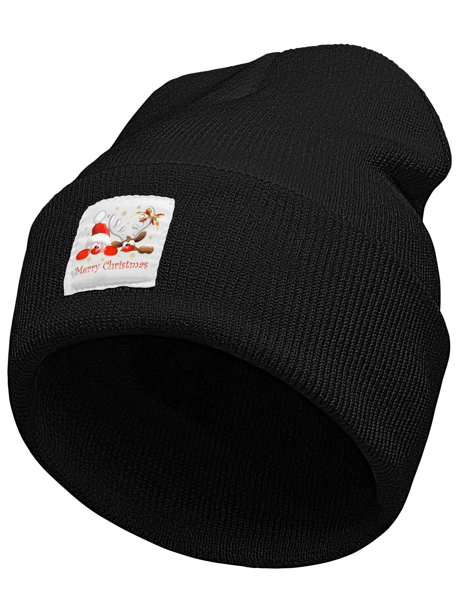 Merry Christmas Santa & Elk Christmas Graphic Beanie Hat