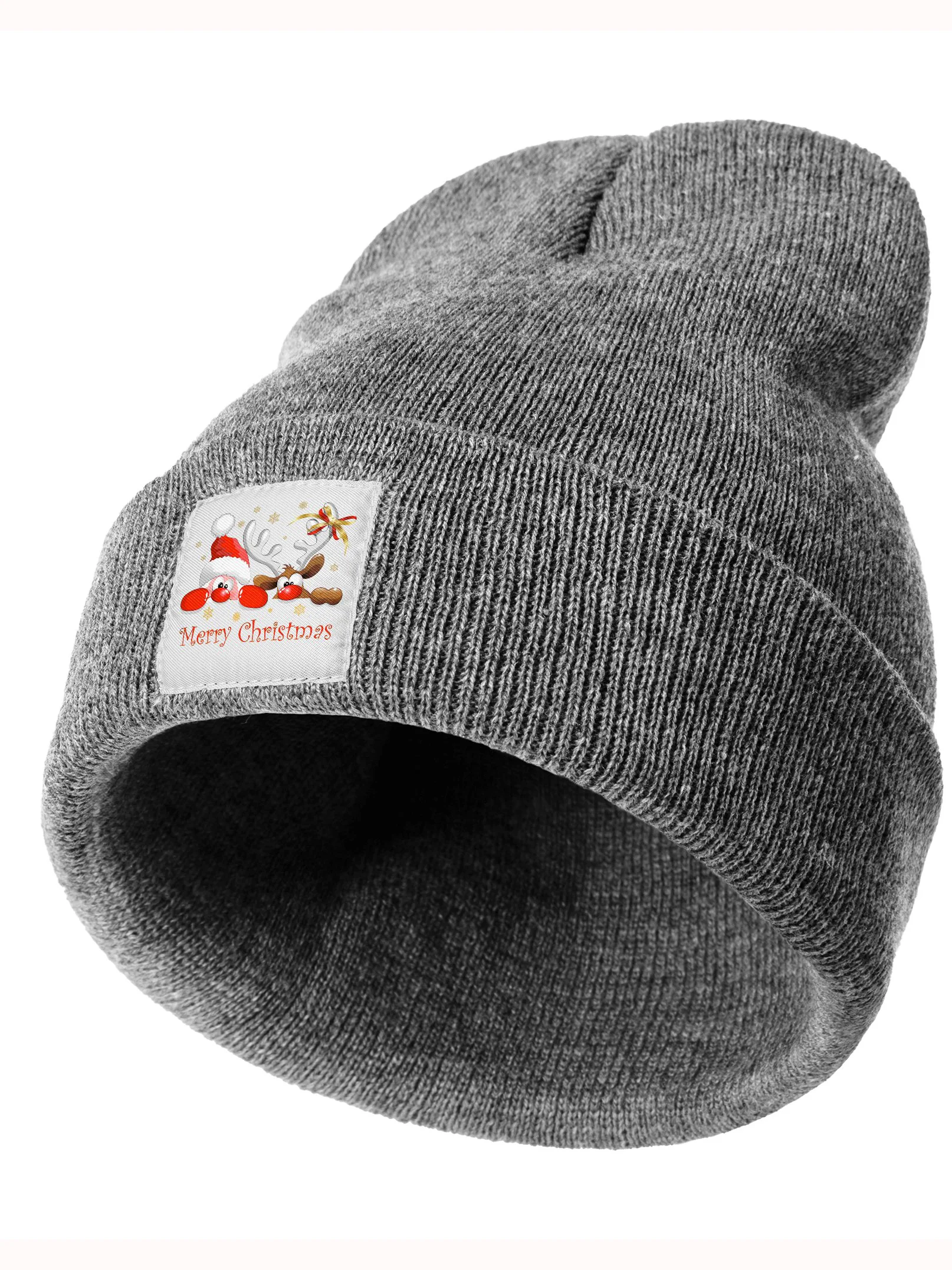 Merry Christmas Santa & Elk Christmas Graphic Beanie Hat