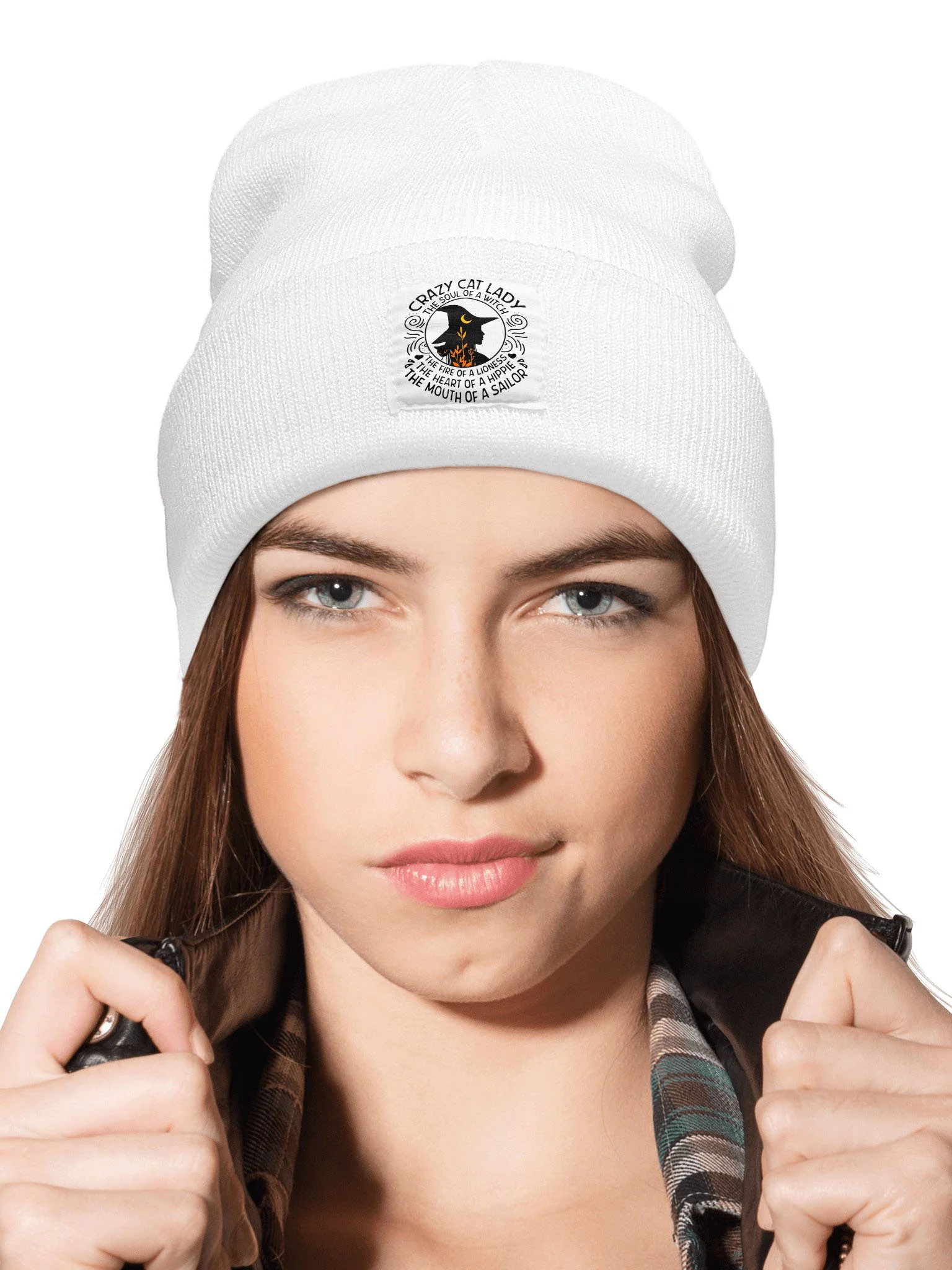 Happy Halloween Crazy Cat Lady Witch Graphic Beanie Hat