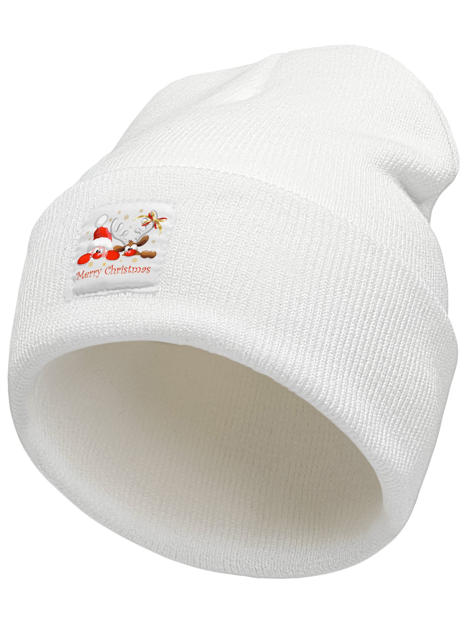 Merry Christmas Santa & Elk Christmas Graphic Beanie Hat