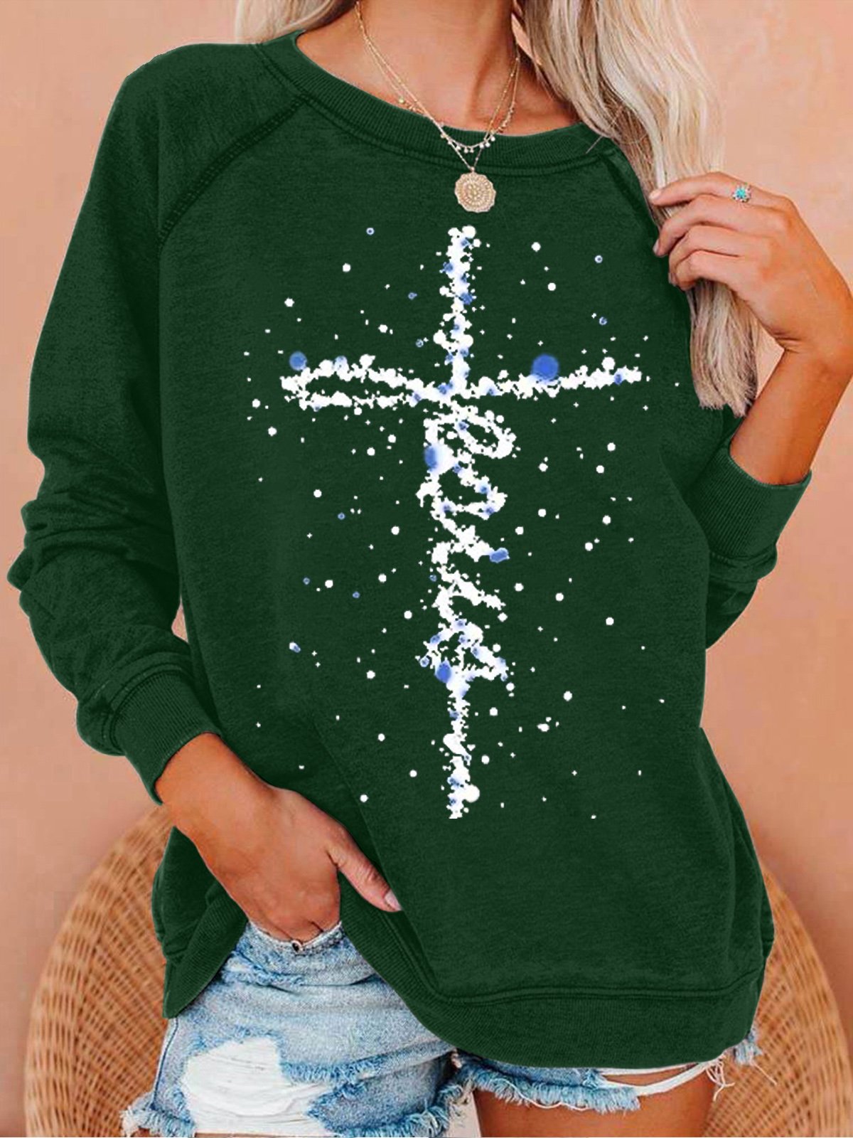 Womens Christmas Begins With Christ Crew Neck Sweatshirt