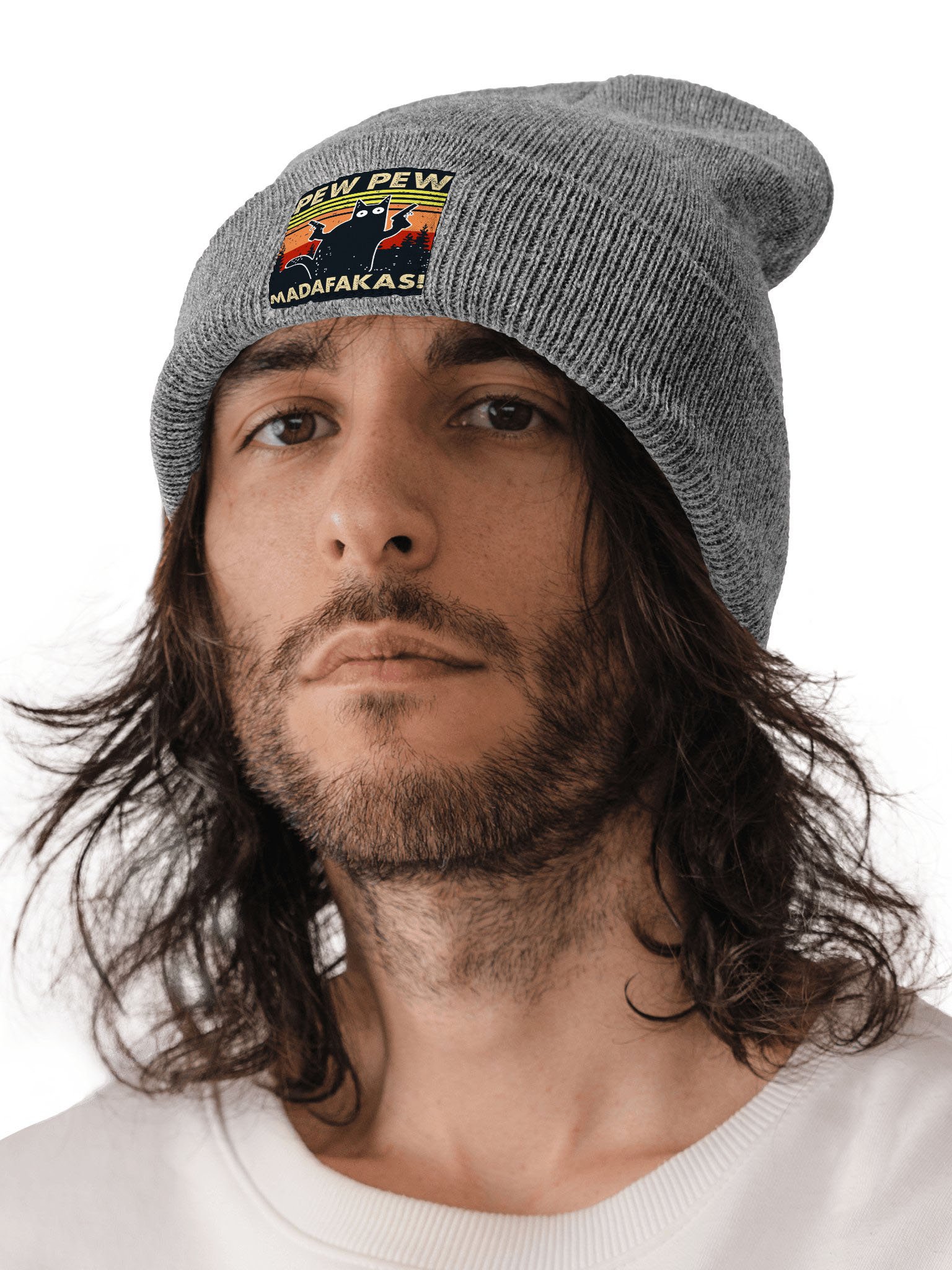 Funny Cat Print Animal Graphic Beanie Hat