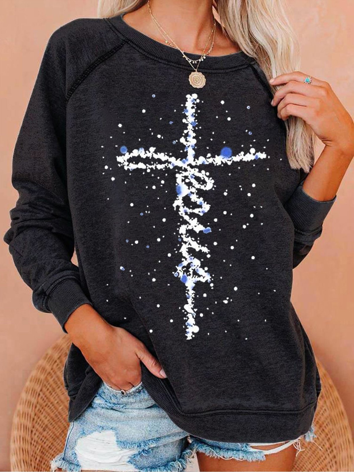 Womens Christmas Begins With Christ Crew Neck Sweatshirt