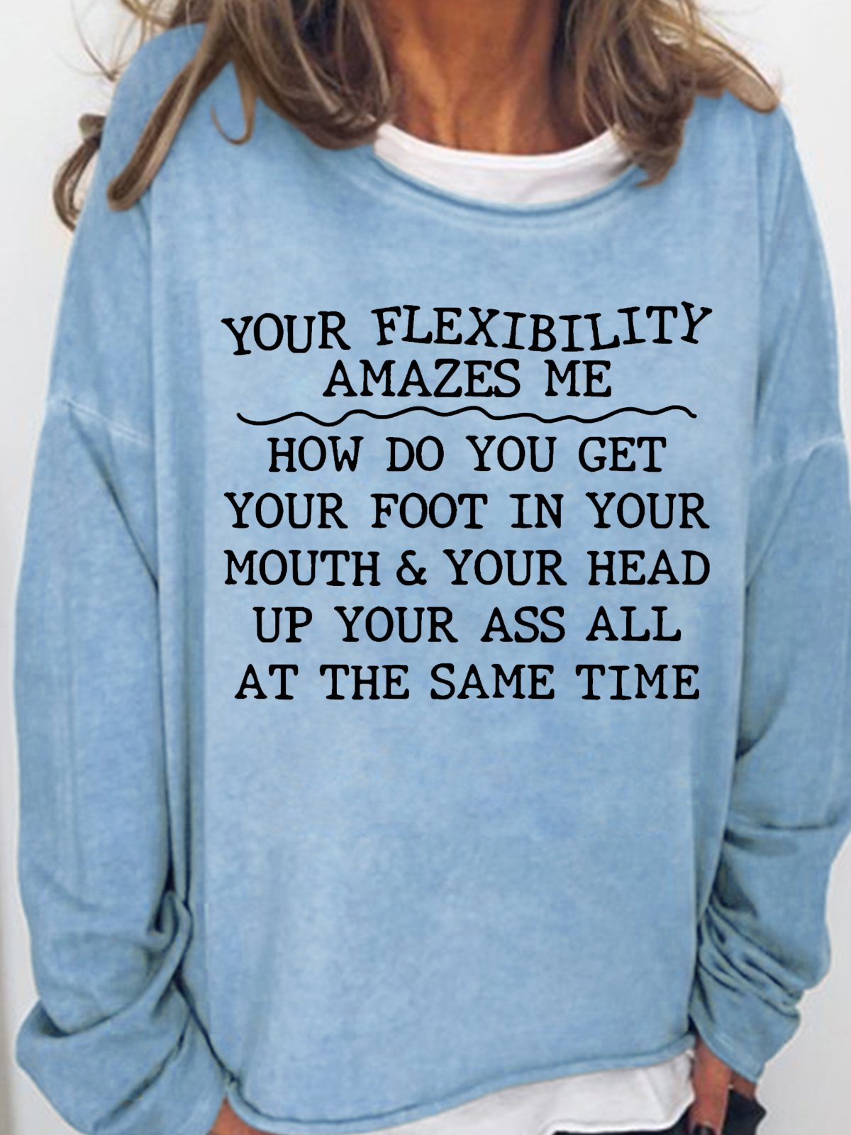 Womens  Funny Letters Crew Neck Casual Sweatshirt